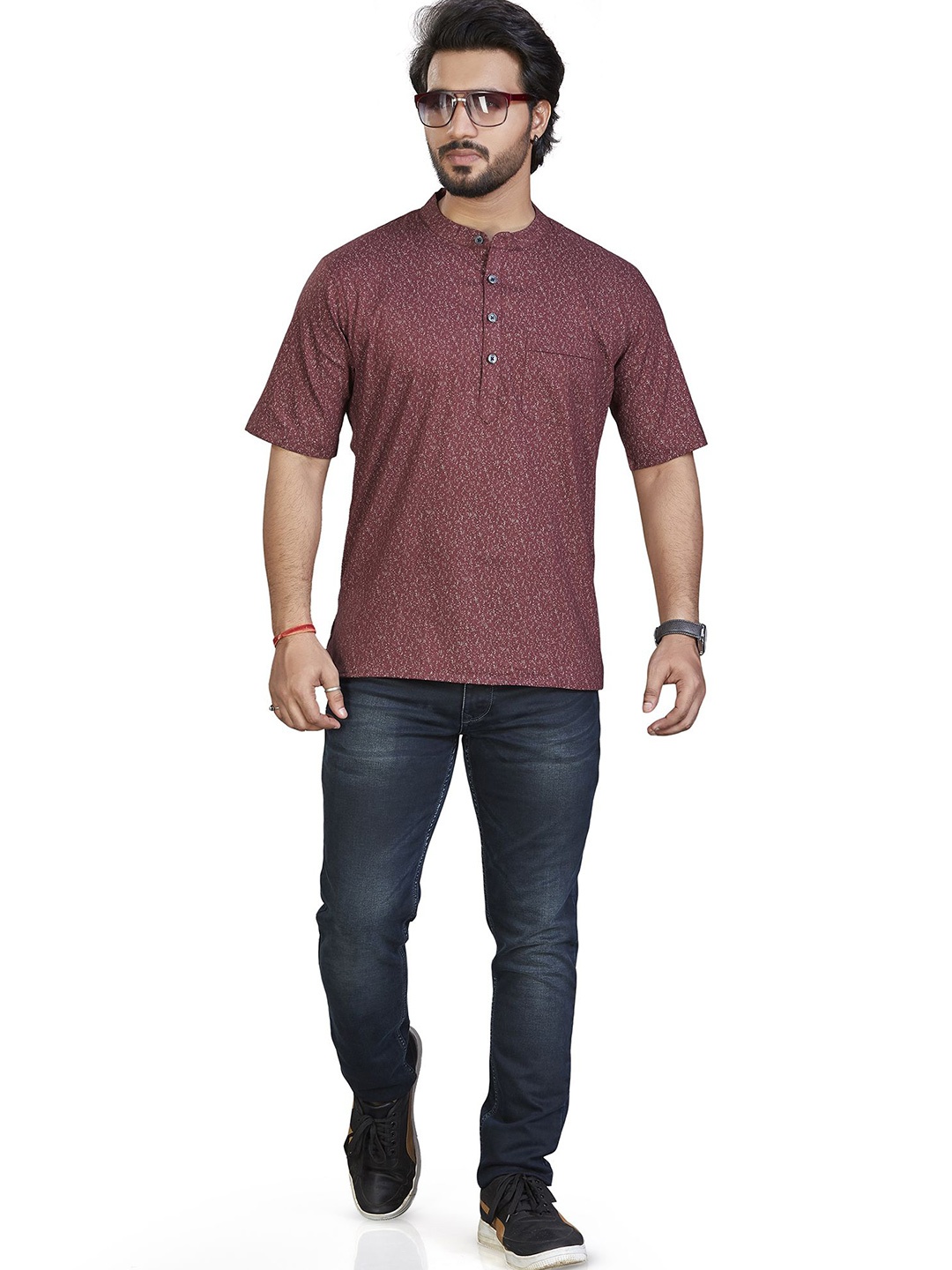 Authentics Men Contemporary Mandarin Collar Micro Ditsy Printed Cotton Casual Shirt, Maroon
Authentics Men Contemporary Mandarin Collar Micro Ditsy Printed Cotton Casual Shirt, Maroon