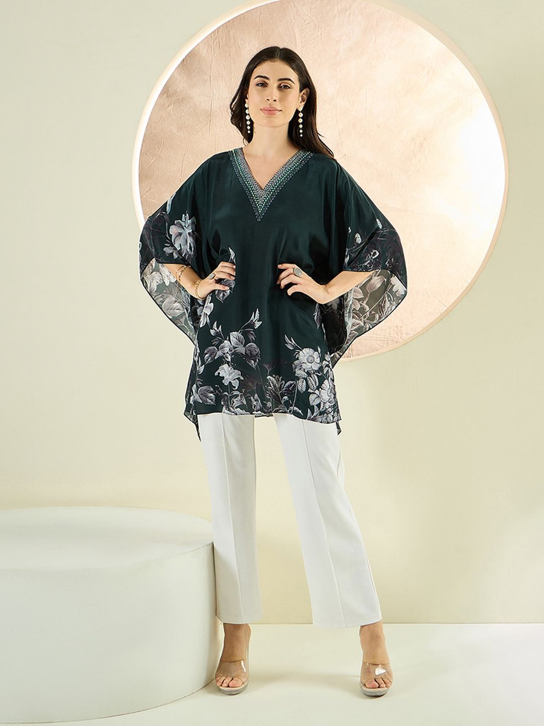 First Resort by Ramola Bachchan Women Floral Print Flared Sleeve Crepe Kaftan Dress, Green
First Resort by Ramola Bachchan Women Floral Print Flared Sleeve Crepe Kaftan Dress, Green