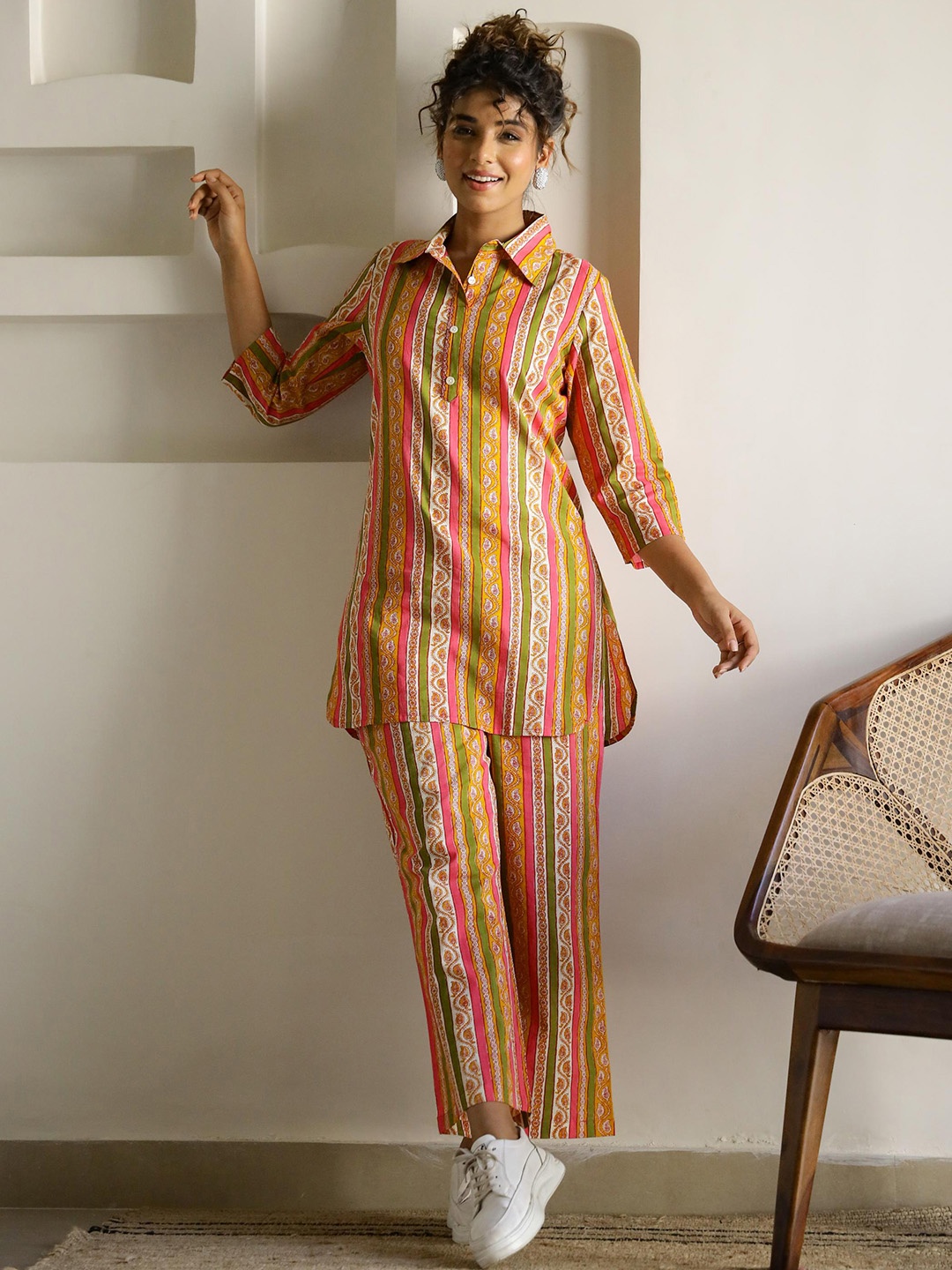 FLAVIA CREATION Printed Pure Cotton Three Quarter Sleeve Tunic & Trouser, Mustard
FLAVIA CREATION Printed Pure Cotton Three Quarter Sleeve Tunic & Trouser, Mustard
