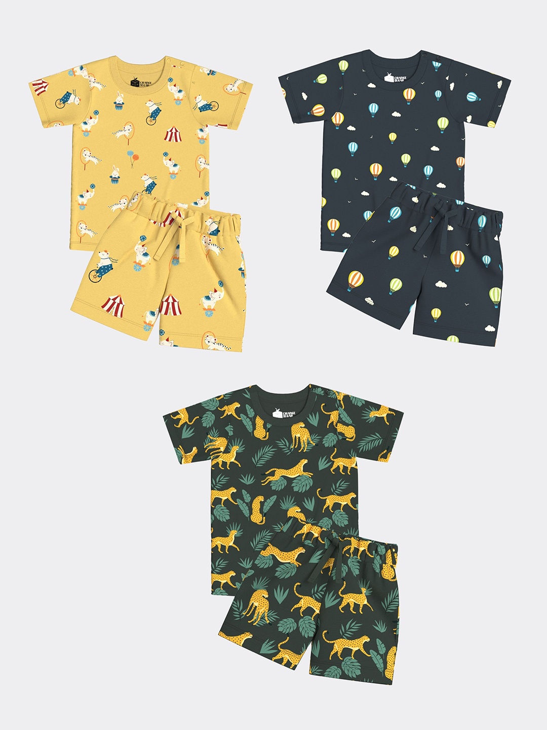 Orange Sugar Unisex Kids Pack of 3 Printed Pure Cotton T-shirt with Pyjamas, Yellow
Orange Sugar Unisex Kids Pack of 3 Printed Pure Cotton T-shirt with Pyjamas, Yellow