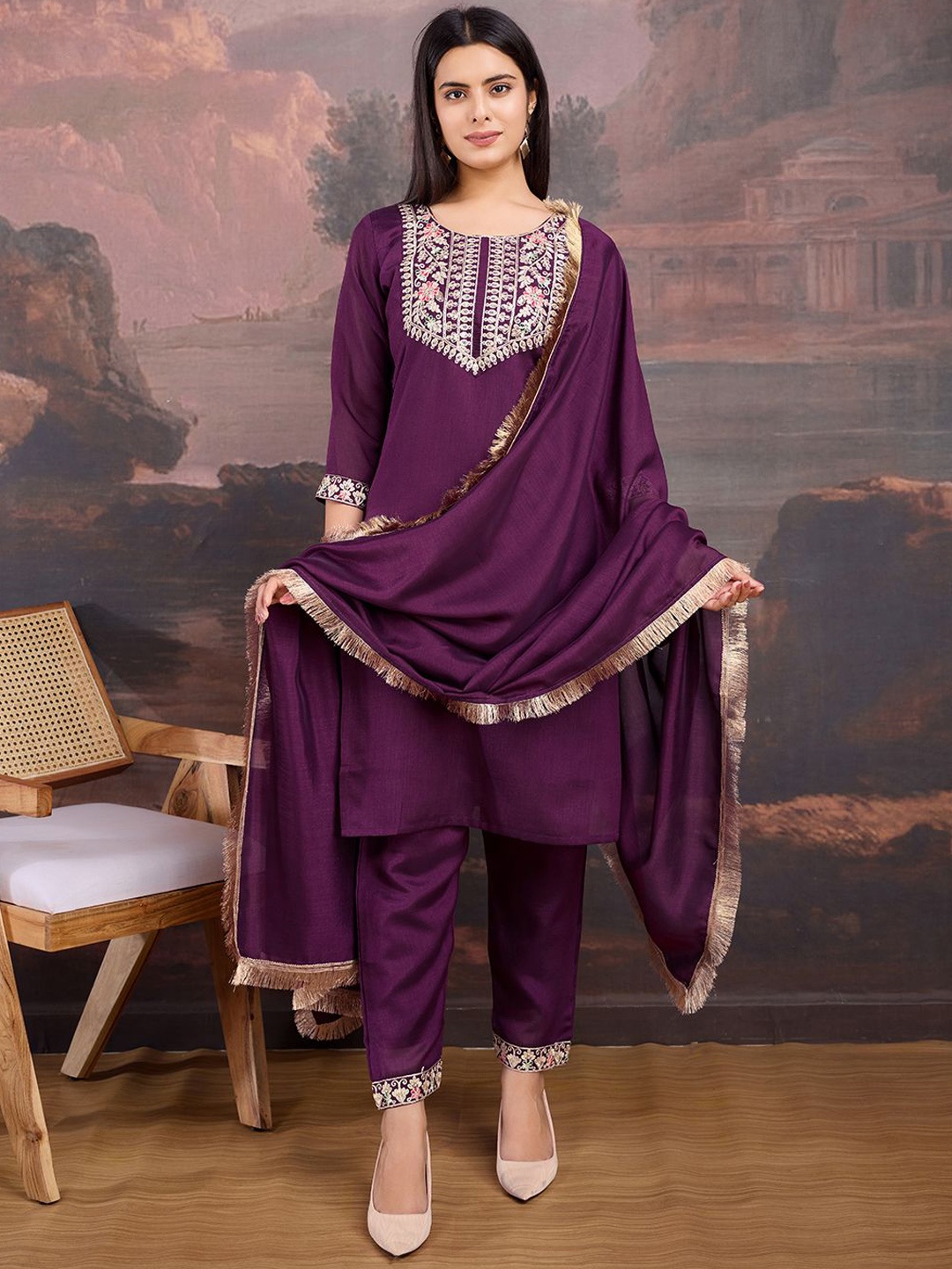 House of Pataudi Floral Embroidered Thread Work Straight Kurta With Trouser And Dupatta, Purple
House of Pataudi Floral Embroidered Thread Work Straight Kurta With Trouser And Dupatta, Purple