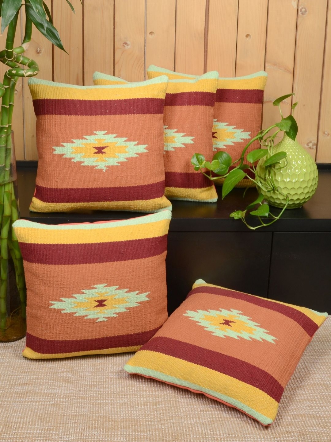Saral Home Orange Coloured & Green 5 Pieces Ethnic Motifs Cotton Square Cushion Covers
Saral Home Orange Coloured & Green 5 Pieces Ethnic Motifs Cotton Square Cushion Covers