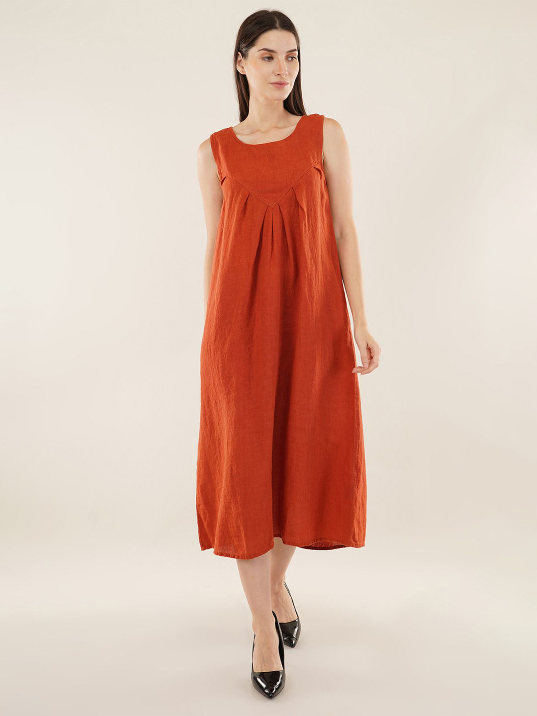 Linen Options Linen A-Line Midi Dress, Rust 
Linen Options Linen A-Line Midi Dress, Rust