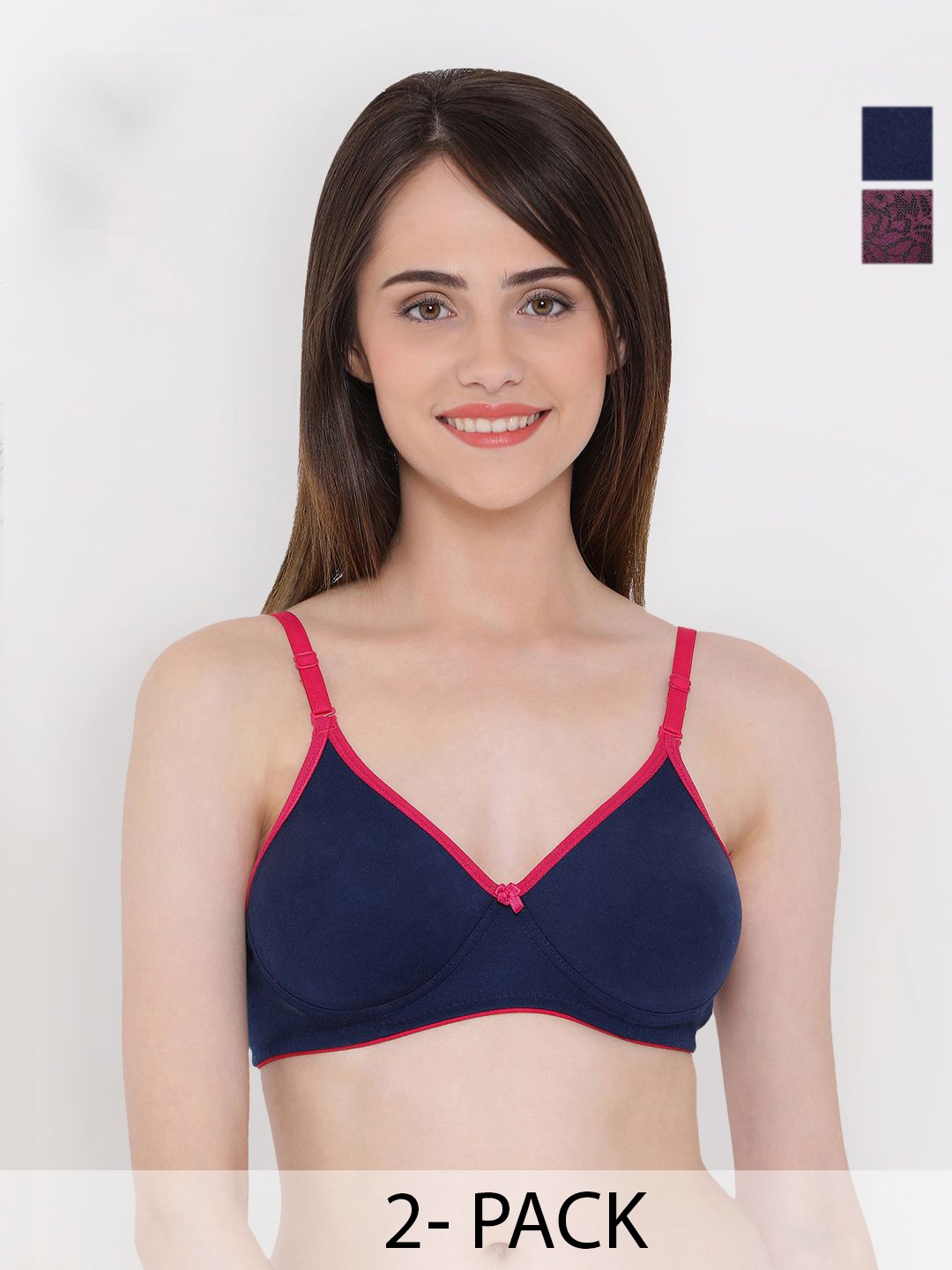 Clovia Cotton Pack Of 2 Medium Coverage Underwired Lightly Padded Push-Up Bra, Navy blue
Clovia Cotton Pack Of 2 Medium Coverage Underwired Lightly Padded Push-Up Bra, Navy blue
