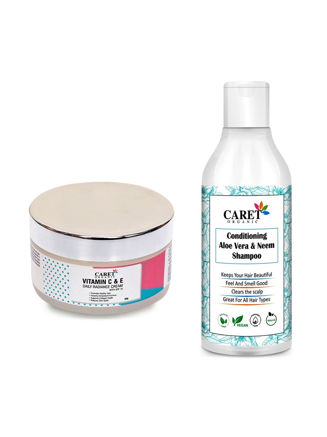 CARET ORGANIC Aloe vera & Neem Shampoo-200 ml & Vitamin C Nourishing Cream Combo-50 g, White
CARET ORGANIC Aloe vera & Neem Shampoo-200 ml & Vitamin C Nourishing Cream Combo-50 g, White