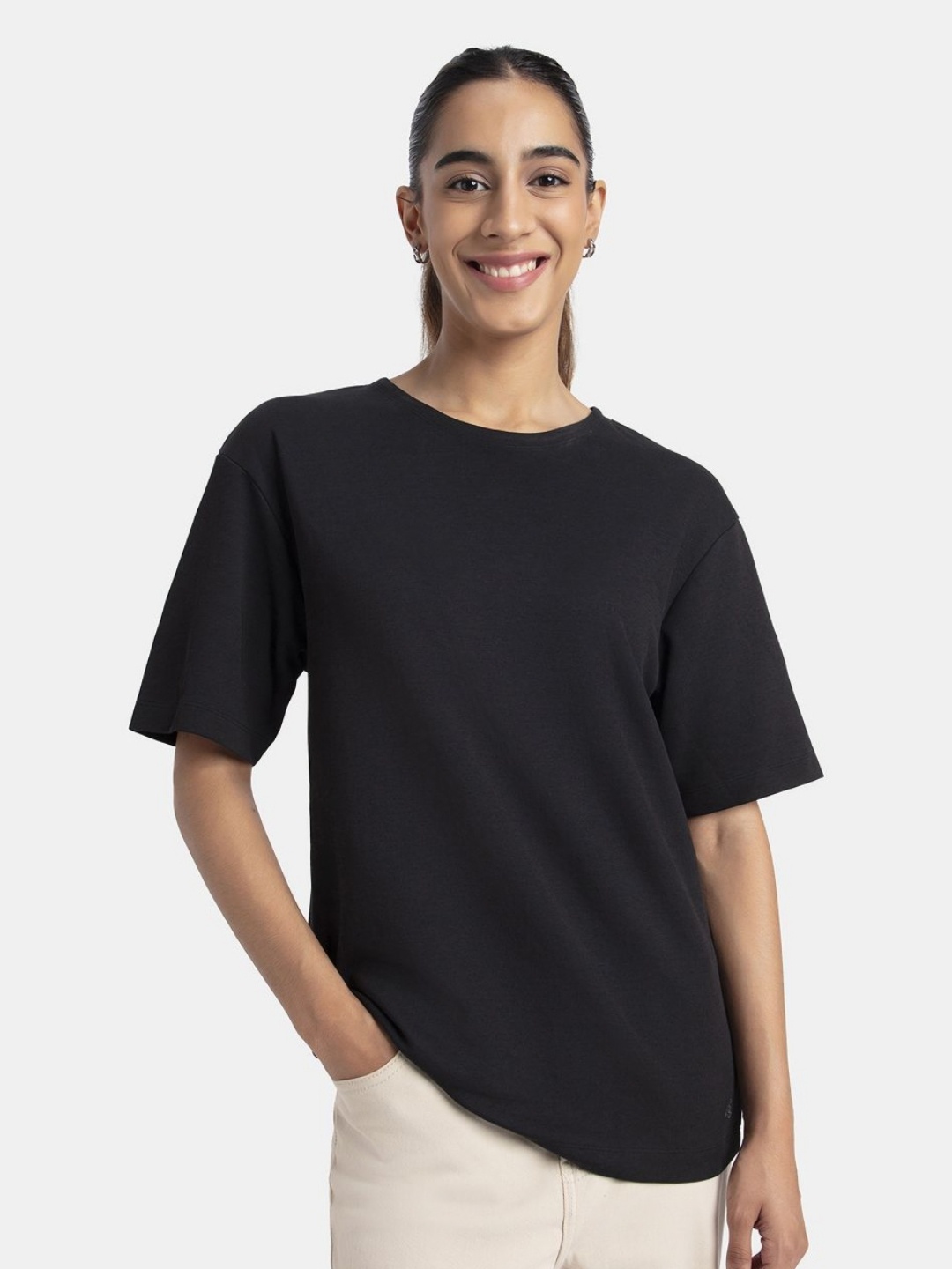 Jockey Polyester Cotton Relaxed Fit Solid T-shirt with Drop Shoulder Styling -A162, Black
Jockey Polyester Cotton Relaxed Fit Solid T-shirt with Drop Shoulder Styling -A162, Black