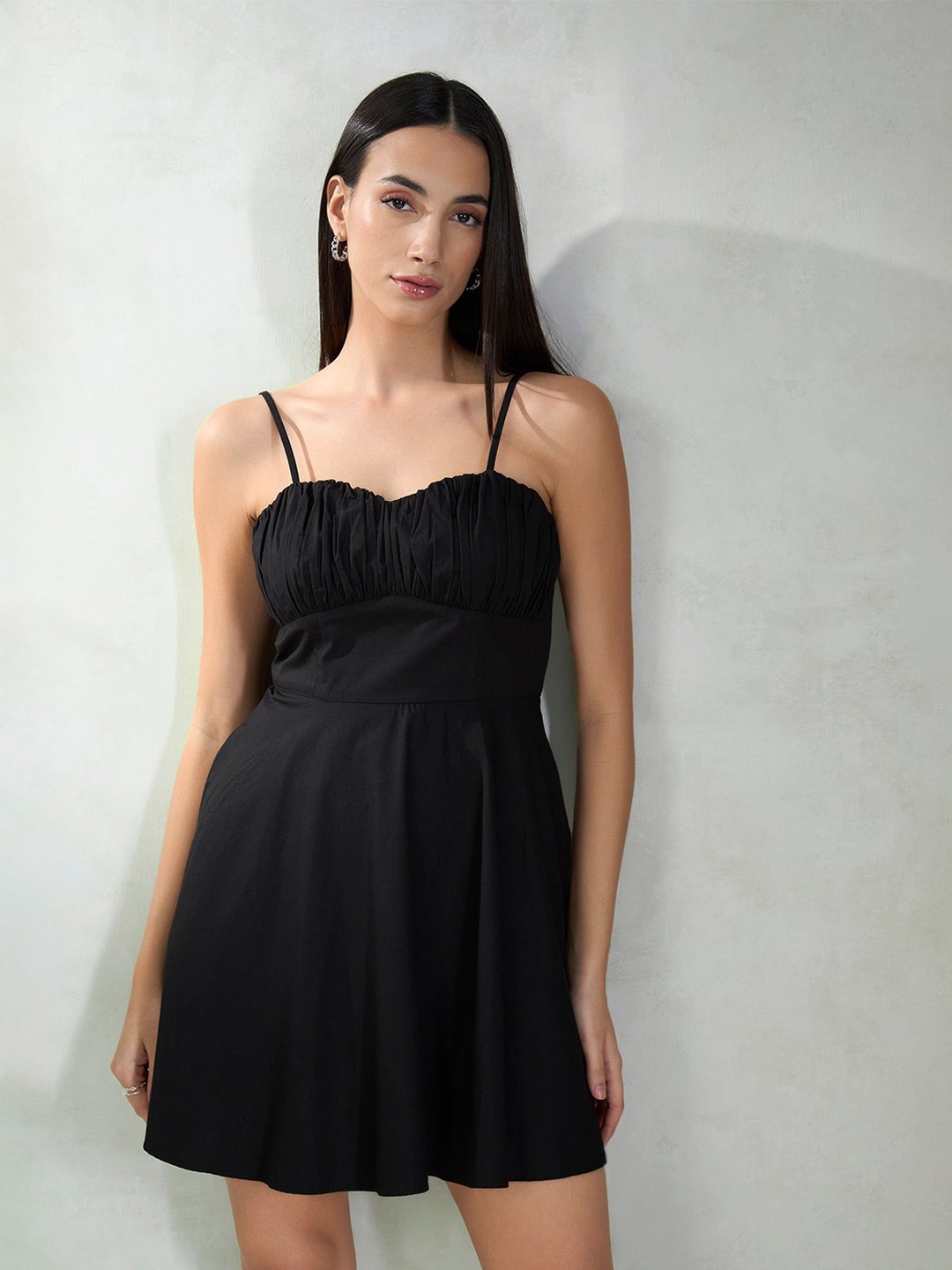 Virgio Women Cotton Sweetheart Neck Mini Length Solid Strap With Adjuster Dress, Black
Virgio Women Cotton Sweetheart Neck Mini Length Solid Strap With Adjuster Dress, Black