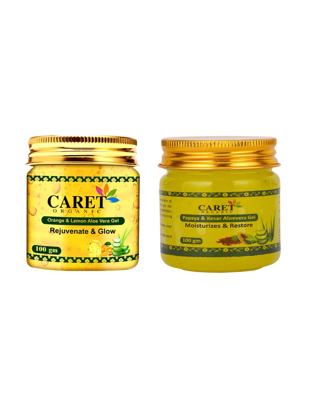 CARET ORGANIC Set Of 2 Papaya Kesar Aloevera Gel & Orange & Lemon Aloe Vera Gel-100 g Each, Yellow
CARET ORGANIC Set Of 2 Papaya Kesar Aloevera Gel & Orange & Lemon Aloe Vera Gel-100 g Each, Yellow
