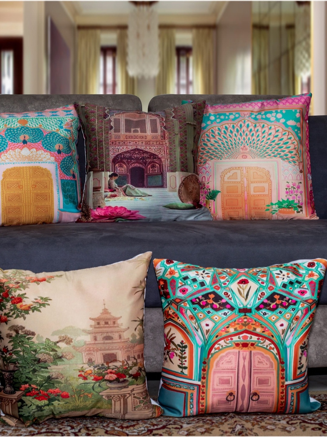 Vendola Green & Blue 5 Pieces Ethnic Motifs Satin Square Cushion Covers
Vendola Green & Blue 5 Pieces Ethnic Motifs Satin Square Cushion Covers