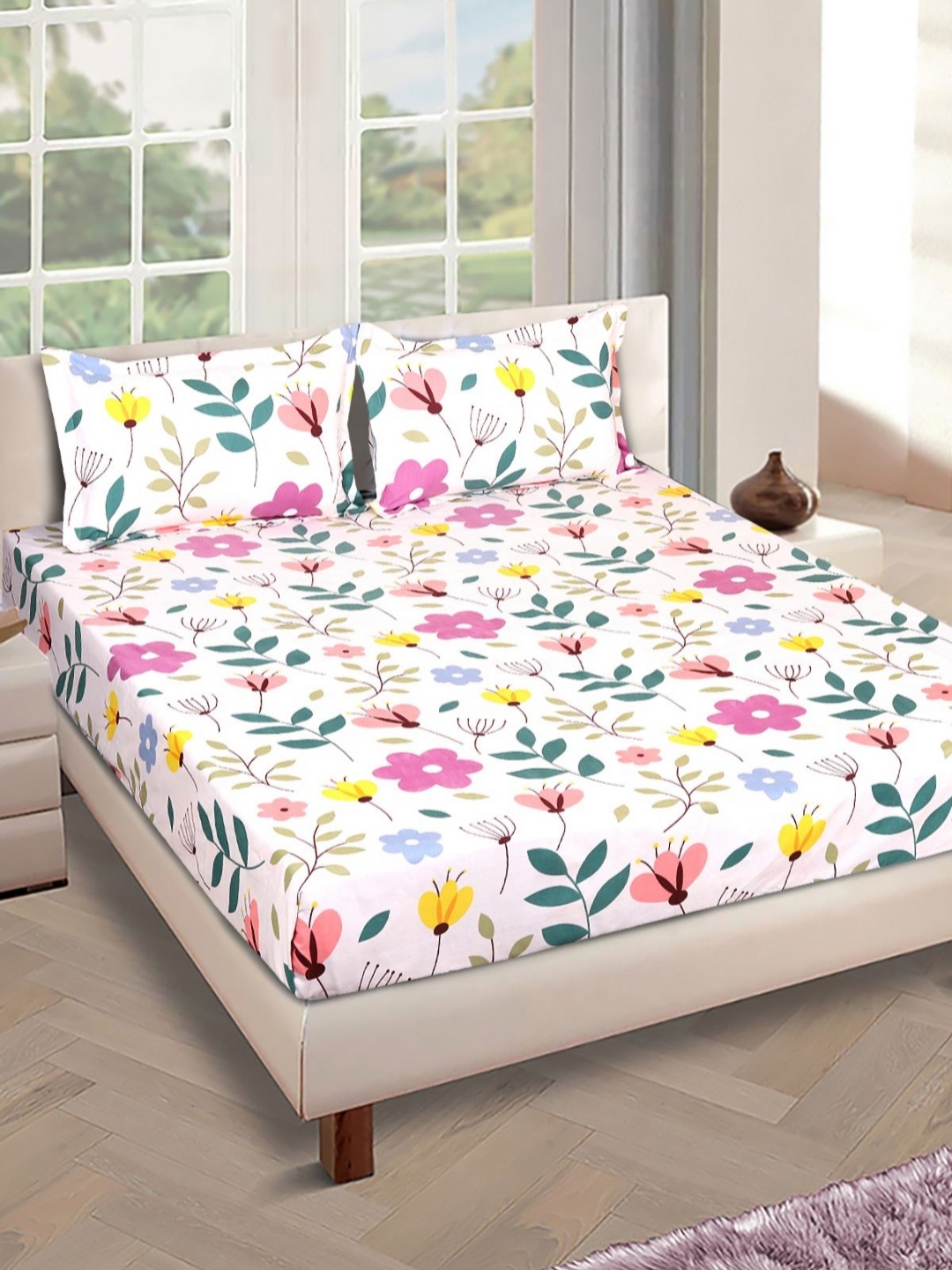 Myntra Elegant Homes Cream-Coloured & Pink Floral 210 TC King Bedsheet & 2 Pillow Covers
Myntra Elegant Homes Cream-Coloured & Pink Floral 210 TC King Bedsheet & 2 Pillow Covers