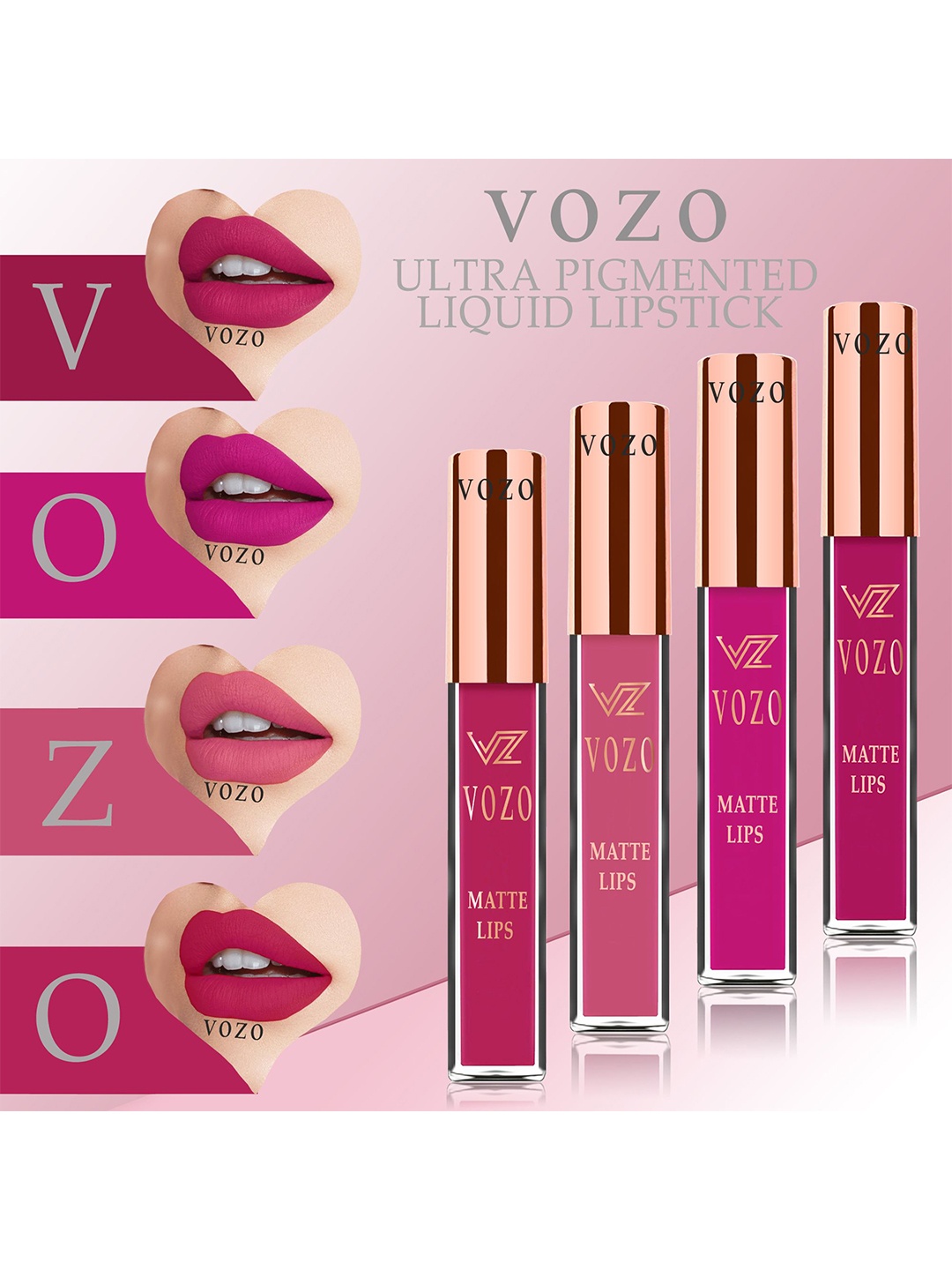 VOZO Set Of 4 Stay-All-Day Matte Liquid Lipstick - 4 ml Each - 106-202-203-204, Magenta
VOZO Set Of 4 Stay-All-Day Matte Liquid Lipstick - 4 ml Each - 106-202-203-204, Magenta