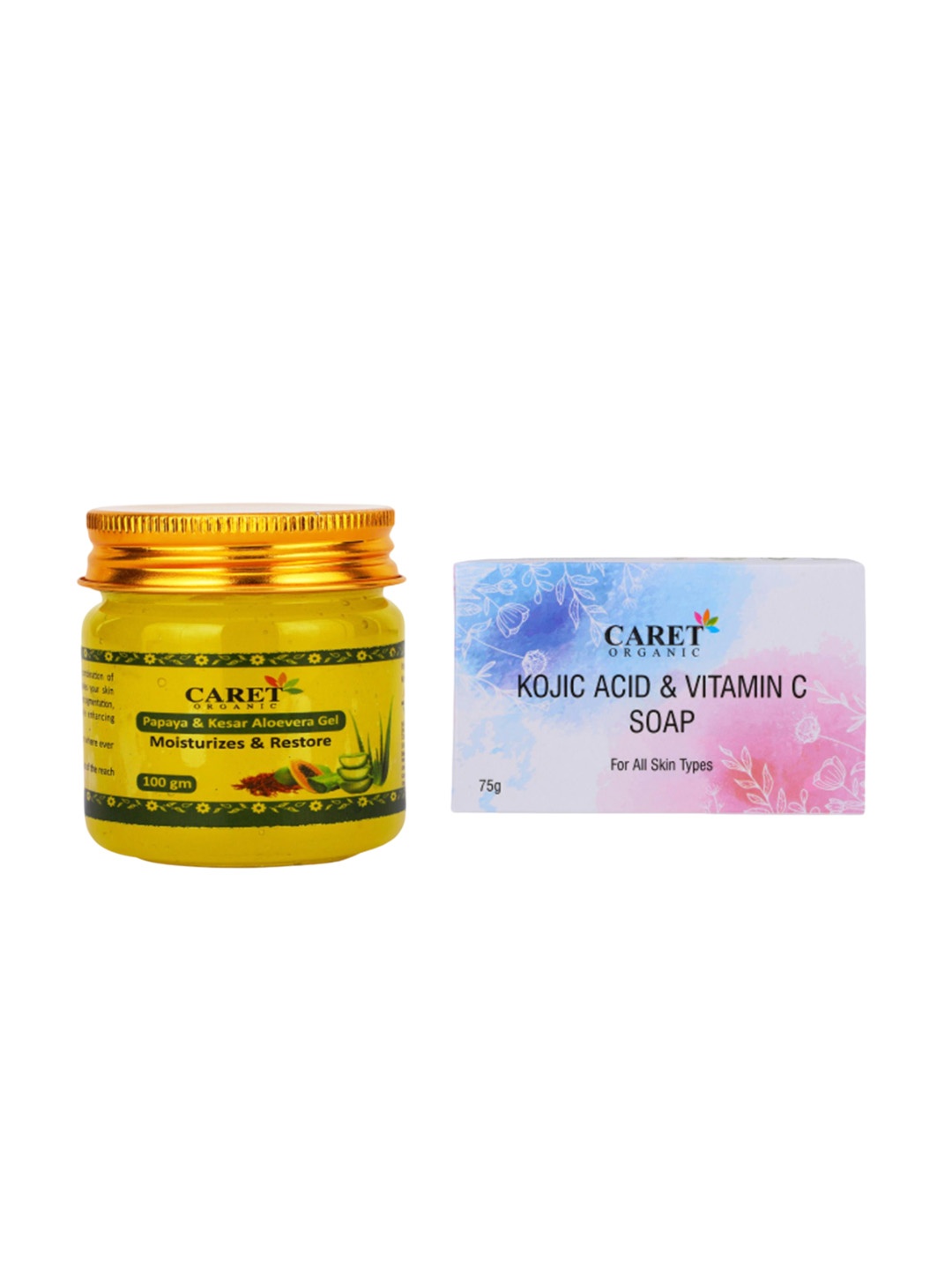 CARET ORGANIC Papaya, Kesar Aloe Vera Gel 100 g & Kojic Acid, Vitamin C Soap 75 g, White
CARET ORGANIC Papaya, Kesar Aloe Vera Gel 100 g & Kojic Acid, Vitamin C Soap 75 g, White