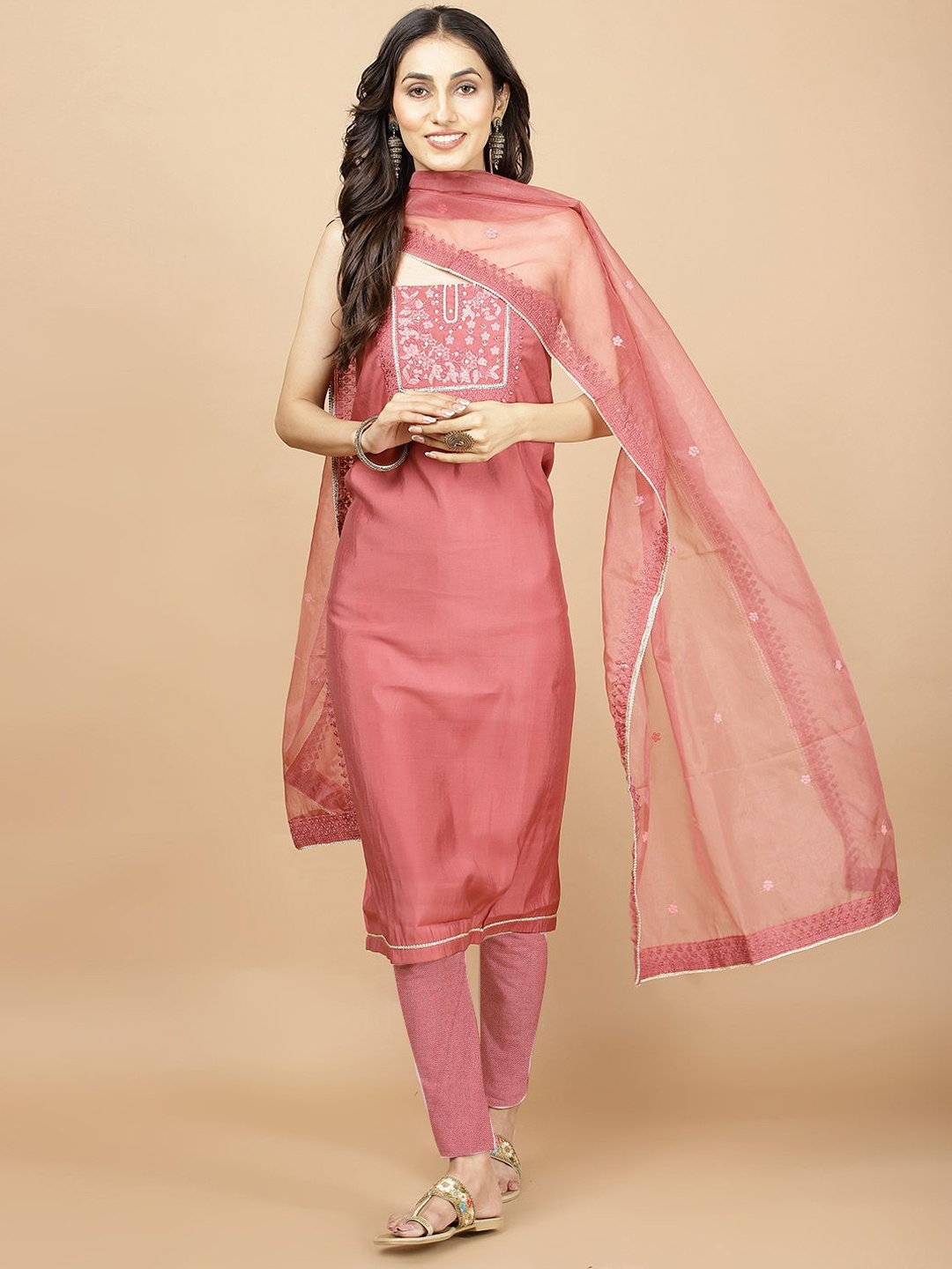 Meena Bazaar Floral Embroidered Mirror Work Chanderi Unstitched Dress Material, Rust
Meena Bazaar Floral Embroidered Mirror Work Chanderi Unstitched Dress Material, Rust