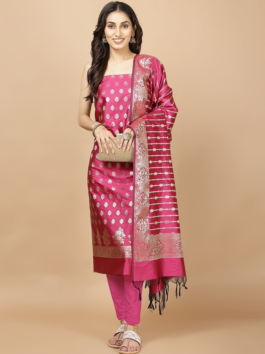 Meena Bazaar Ethnic Motifs Woven Design Zari Chanderi Unstitched Dress Material, Pink
Meena Bazaar Ethnic Motifs Woven Design Zari Chanderi Unstitched Dress Material, Pink