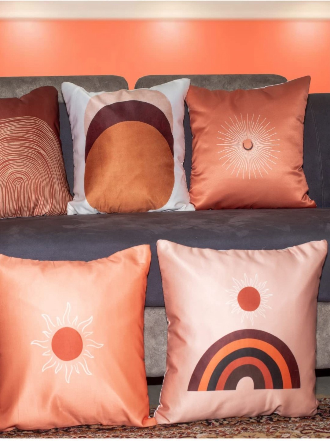 Vendola Bronze-Toned & Orange Coloured 5 Pieces Geometric Satin Square Cushion Covers
Vendola Bronze-Toned & Orange Coloured 5 Pieces Geometric Satin Square Cushion Covers