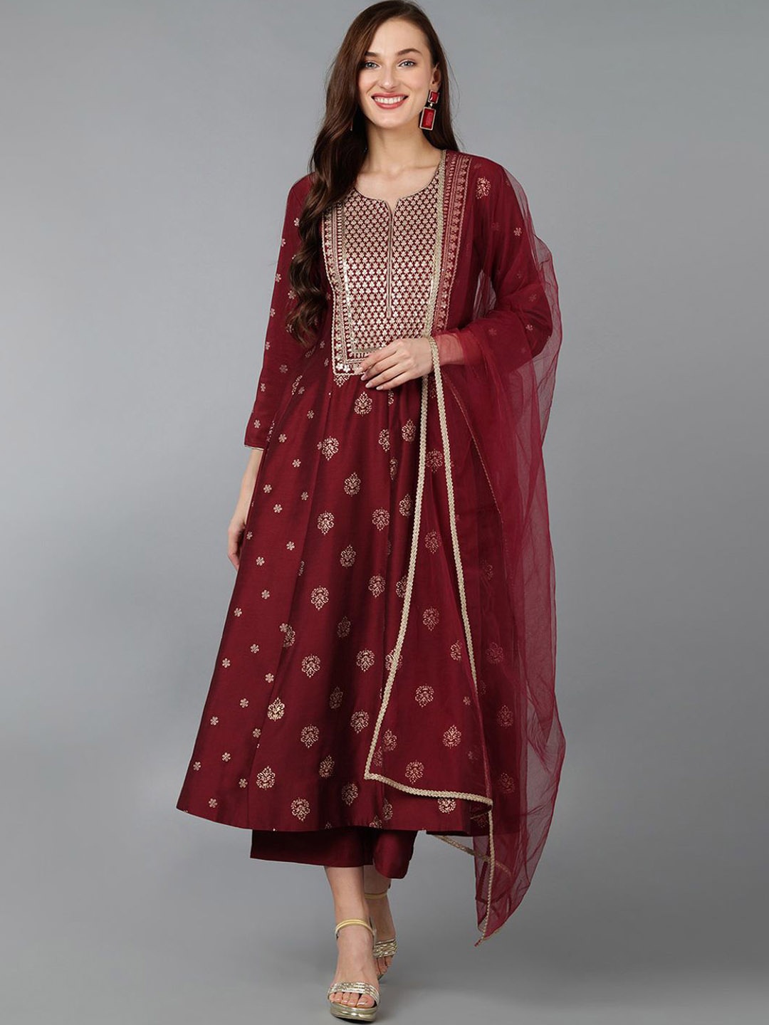 AHIKA Women Embroidered Panelled Sequinned Kurta with Palazzos & With Dupatta, Maroon
AHIKA Women Embroidered Panelled Sequinned Kurta with Palazzos & With Dupatta, Maroon