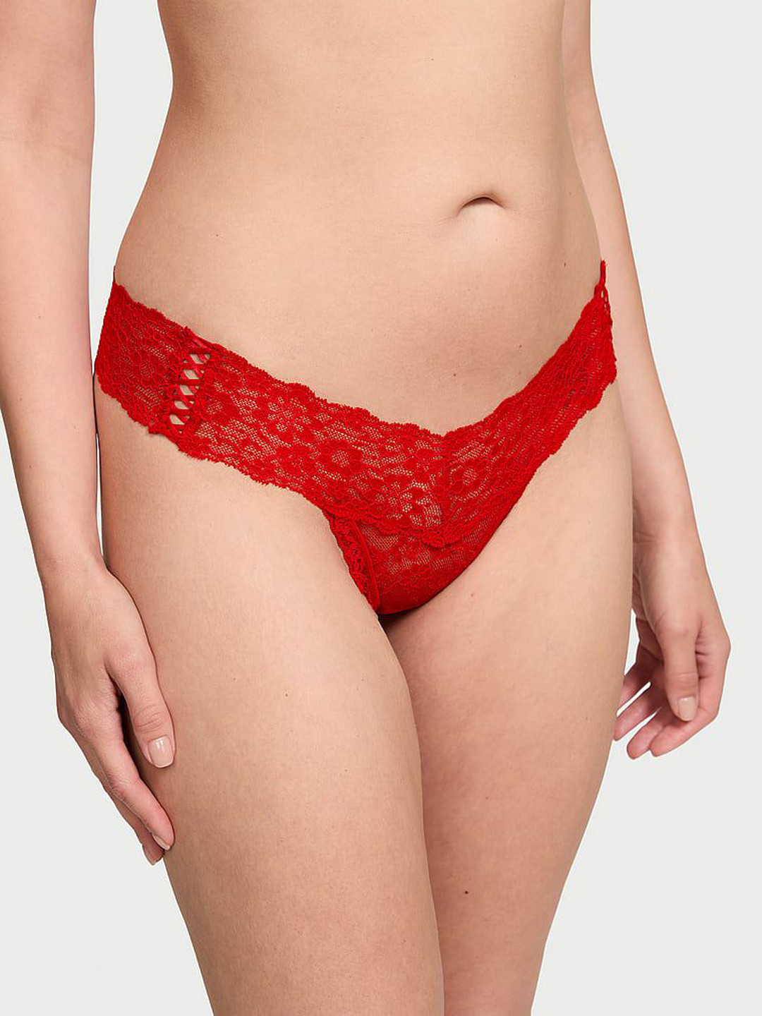 Victoria's Secret Women Self Design Lace Thongs Briefs, Red 
Victoria's Secret Women Self Design Lace Thongs Briefs, Red