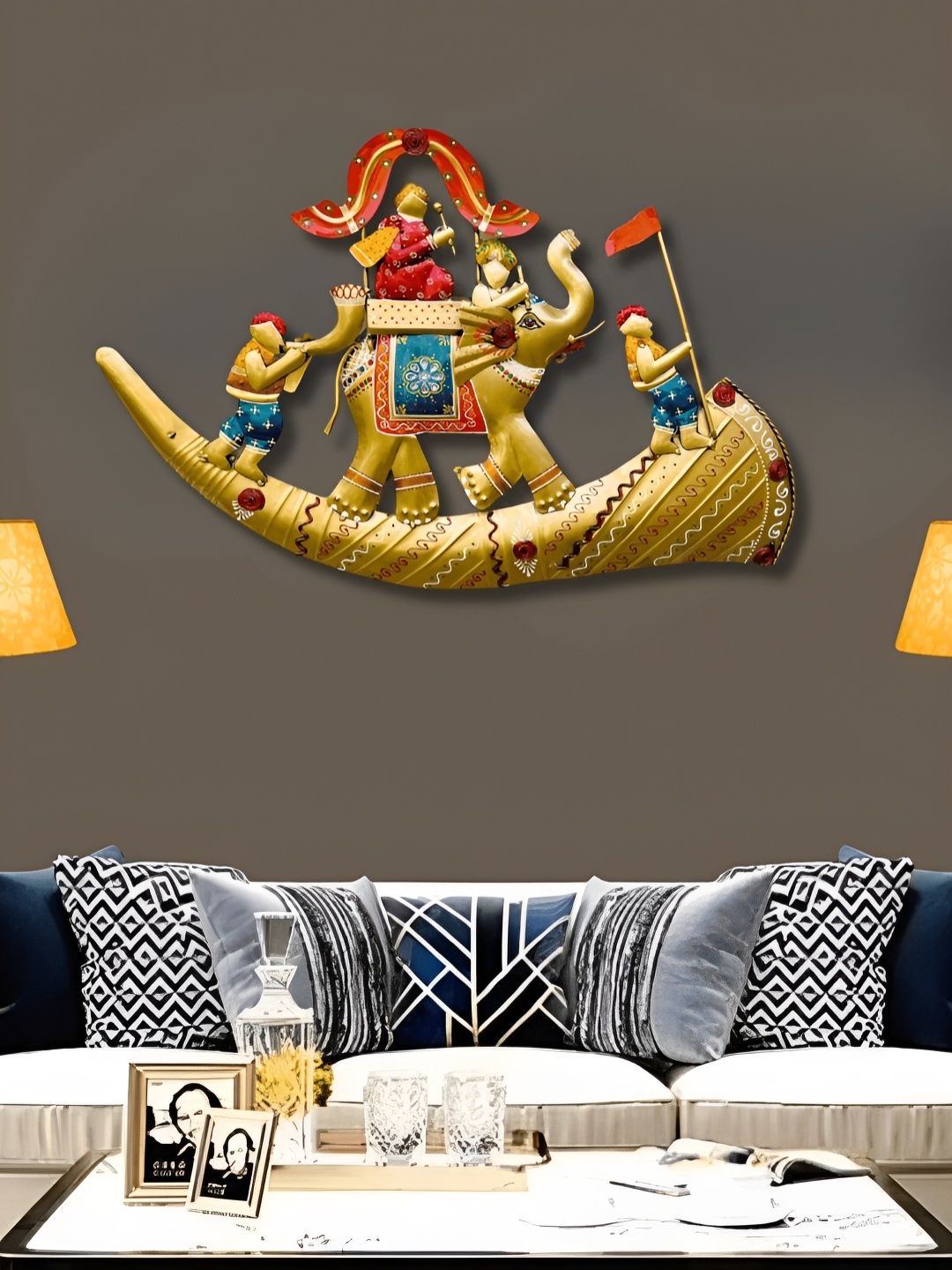 ANSHIKA INTERNATIONAL Gold-Toned & Red Metal Rajasthani Royal Hathi Baarat Wall Decor
ANSHIKA INTERNATIONAL Gold-Toned & Red Metal Rajasthani Royal Hathi Baarat Wall Decor