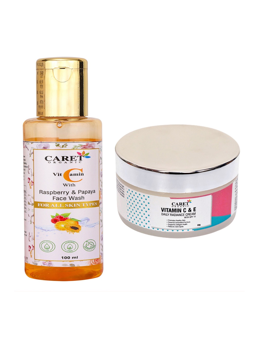 CARET ORGANIC Set Of 2 Papaya Face Wash- 100ml & Daily Radiance Cream- 50g, White
CARET ORGANIC Set Of 2 Papaya Face Wash- 100ml & Daily Radiance Cream- 50g, White