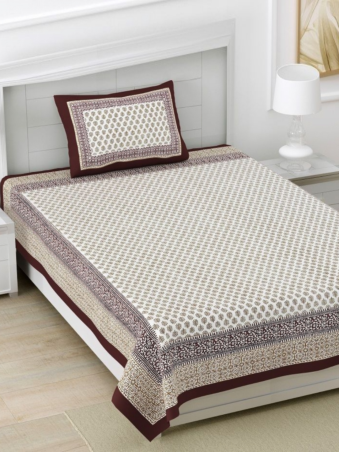 HOMELINE Brown & White Ethnic Motifs 160 TC Cotton Single Bedsheet With 1 Pillow Cover
HOMELINE Brown & White Ethnic Motifs 160 TC Cotton Single Bedsheet With 1 Pillow Cover