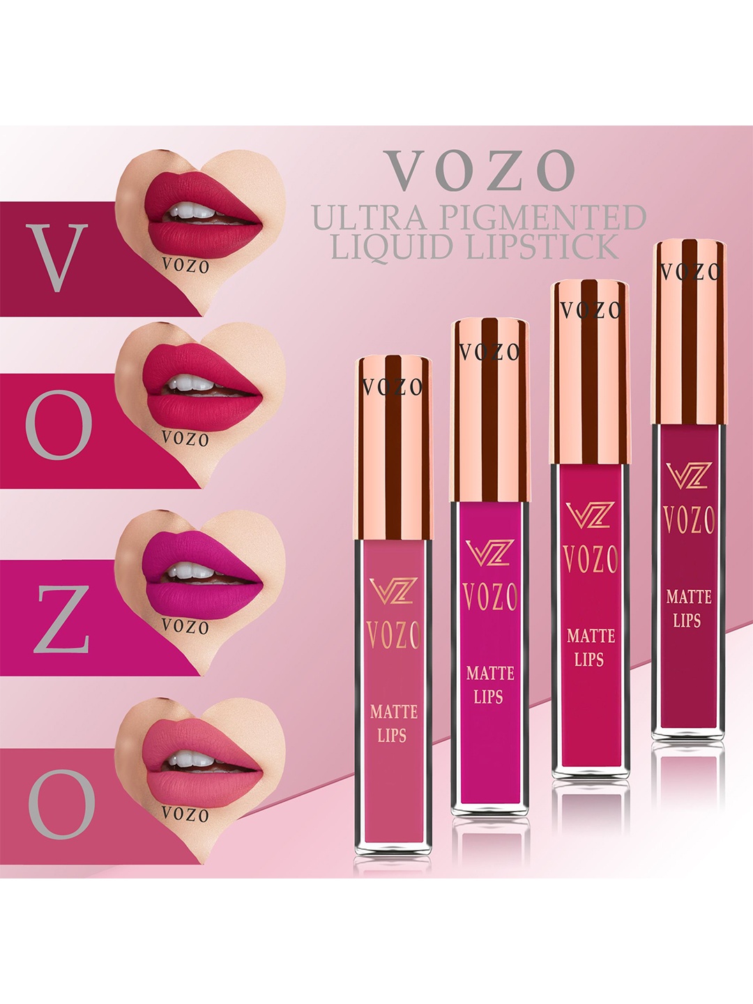 VOZO Set Of 4 Matte Lips Liquid Lipstick-Cherry Red101- Magenta105- Peach202- Peach203, Red
VOZO Set Of 4 Matte Lips Liquid Lipstick-Cherry Red101- Magenta105- Peach202- Peach203, Red