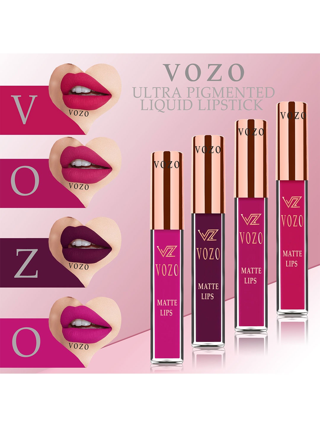 VOZO Set of 4 Stay-All-Day Matte Liquid Lipstick - 4 ml Each - 105-106-201-202, Magenta
VOZO Set of 4 Stay-All-Day Matte Liquid Lipstick - 4 ml Each - 105-106-201-202, Magenta