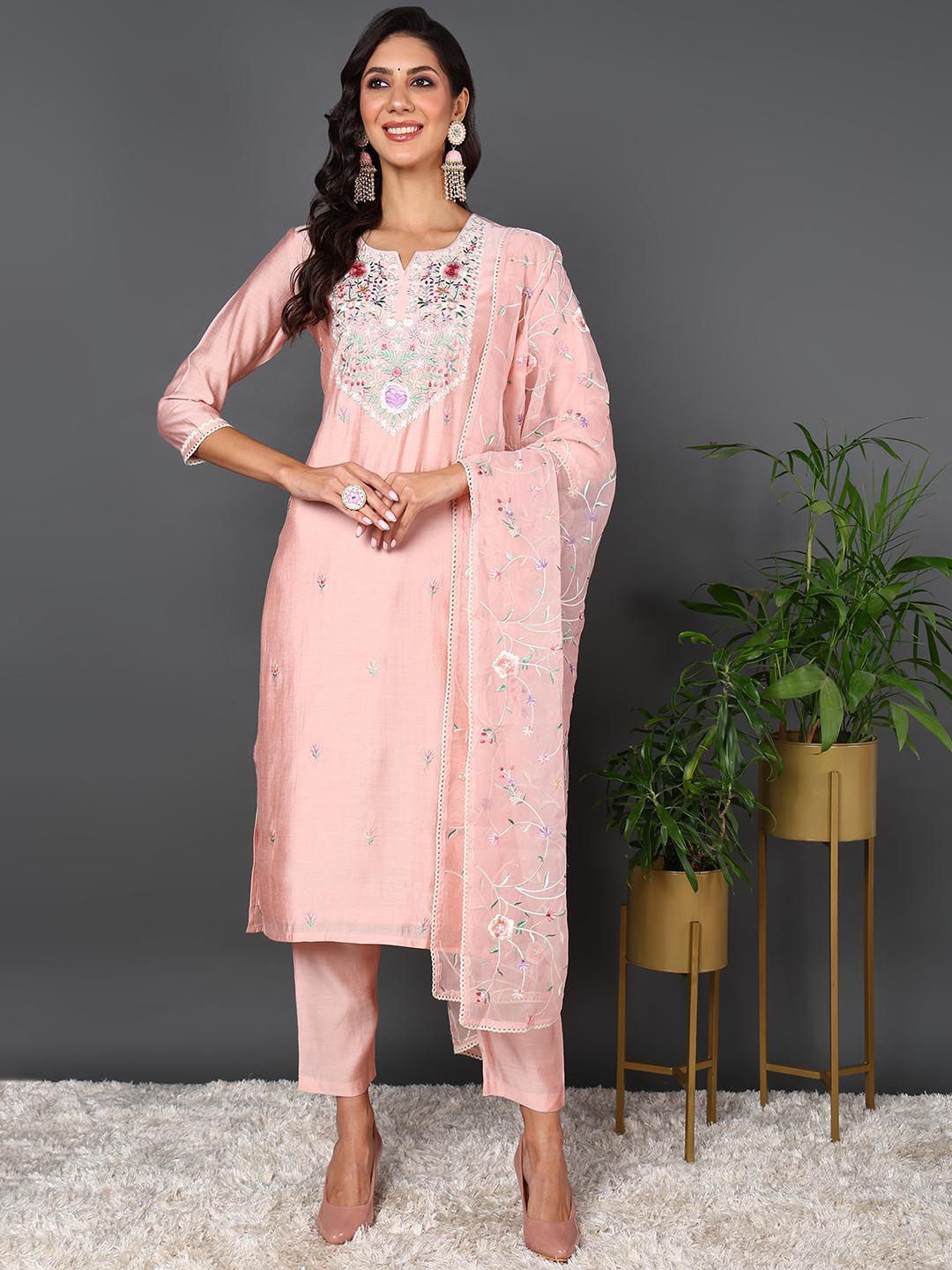AHIKA Women Floral Embroidered Regular Thread Work Kurta with Trousers & With Dupatta, Pink
AHIKA Women Floral Embroidered Regular Thread Work Kurta with Trousers & With Dupatta, Pink