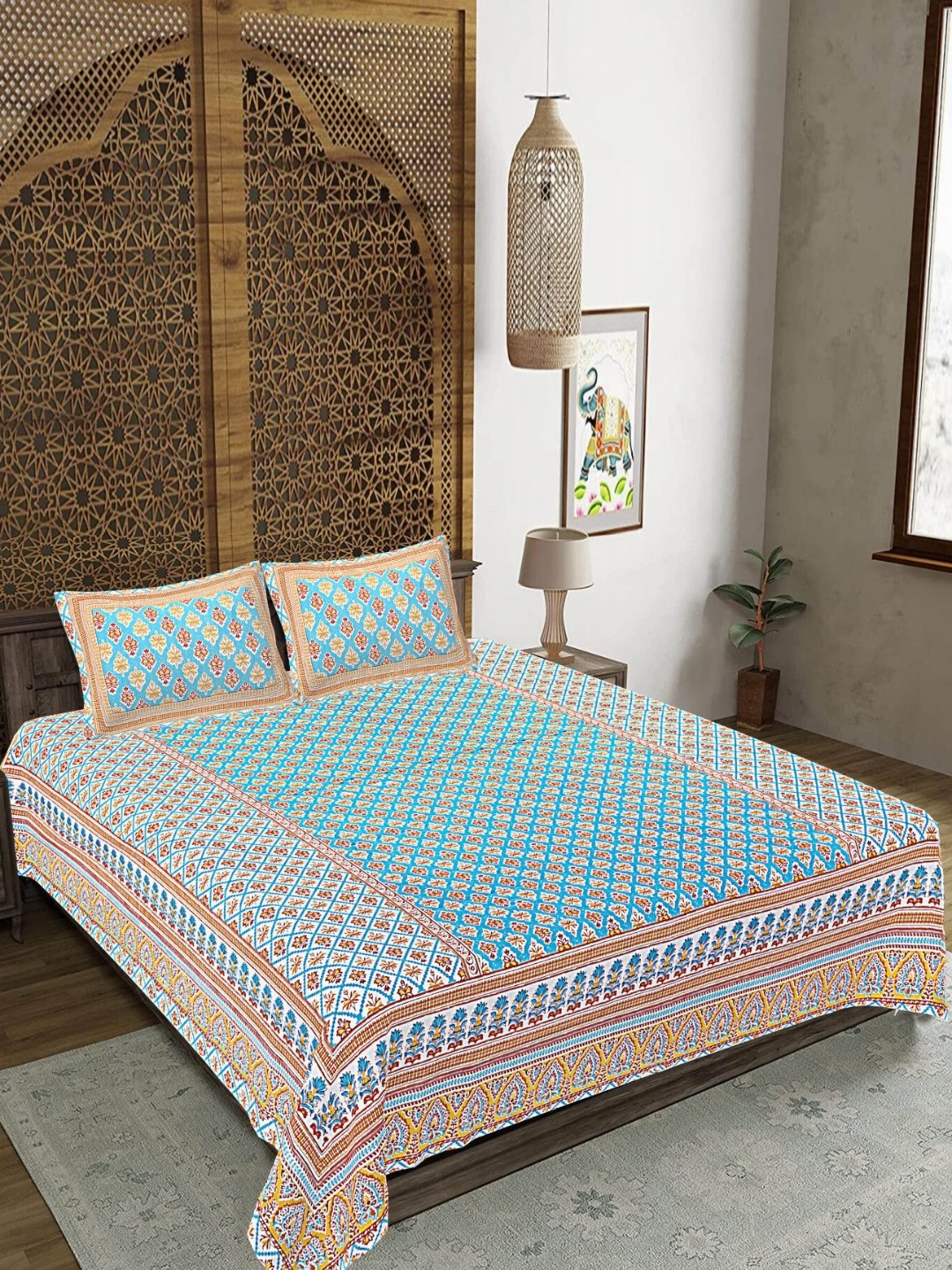 FrionKandy Living Turquoise Blue & Orange Floral 180 TC King Bedsheet With 2 Pillow Covers
FrionKandy Living Turquoise Blue & Orange Floral 180 TC King Bedsheet With 2 Pillow Covers