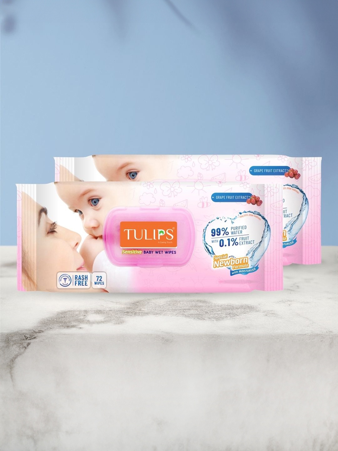 TULIPS Set Of 2 Sensitive Baby Wet Wipes With Grape Fruit Extracts -72 Wipes Each, Pink
TULIPS Set Of 2 Sensitive Baby Wet Wipes With Grape Fruit Extracts -72 Wipes Each, Pink