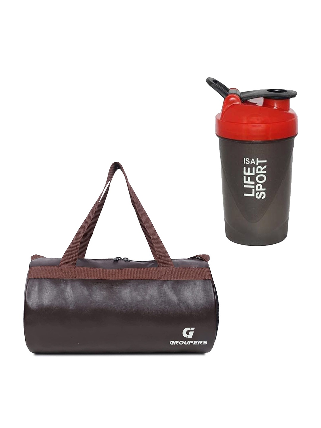 GROUPERS Printed Small Foldable Sports or Gym Duffel Bag with Shaker Bottle-400ml, Brown
GROUPERS Printed Small Foldable Sports or Gym Duffel Bag with Shaker Bottle-400ml, Brown