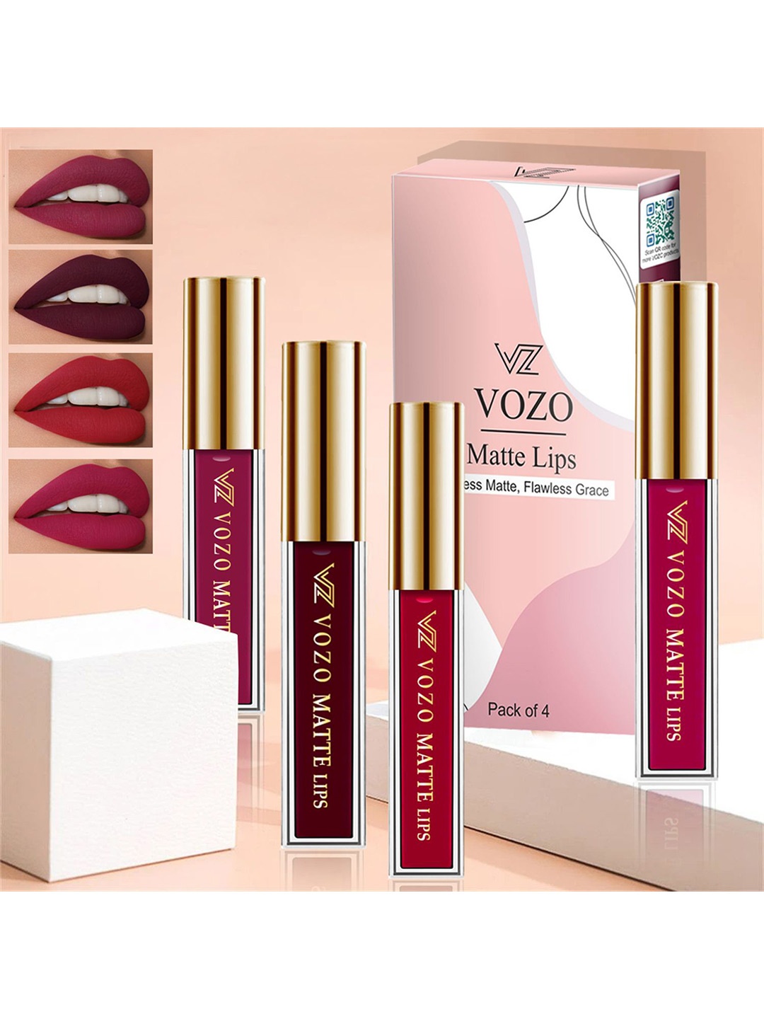 VOZO Set Of 4 Matte Lips Liquid Lipstick Cherry Red 101-Maroon 103-Red 104-Magenta 105
VOZO Set Of 4 Matte Lips Liquid Lipstick Cherry Red 101-Maroon 103-Red 104-Magenta 105