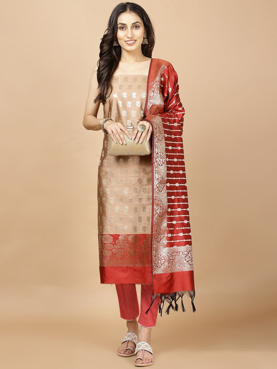 Meena Bazaar Ethnic Motifs Woven Design Zari Chanderi Unstitched Dress Material, Brown
Meena Bazaar Ethnic Motifs Woven Design Zari Chanderi Unstitched Dress Material, Brown
