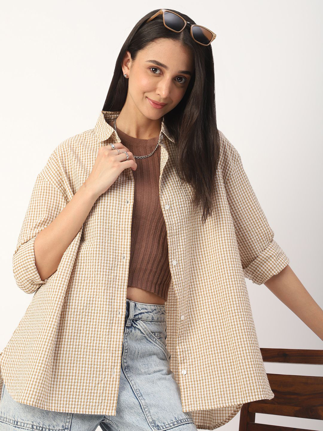VASTRADO Women Classic Cutaway Collar Micro Checked Cotton Oversized Casual Shirt, Brown
VASTRADO Women Classic Cutaway Collar Micro Checked Cotton Oversized Casual Shirt, Brown