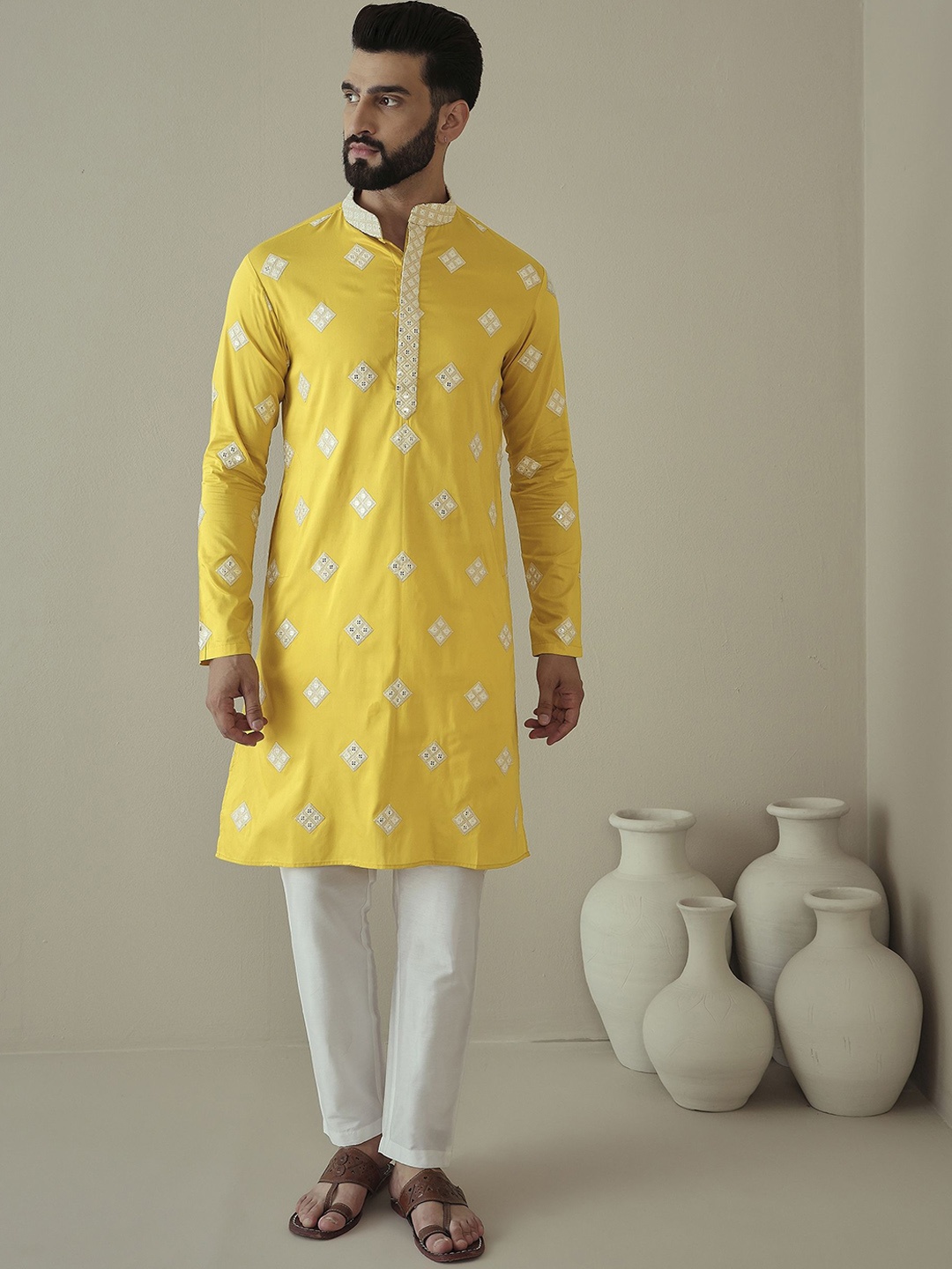 Inddus Men Ethnic Motifs Embroidered Regular Mirror Work Kurta with Trousers, Yellow
Inddus Men Ethnic Motifs Embroidered Regular Mirror Work Kurta with Trousers, Yellow