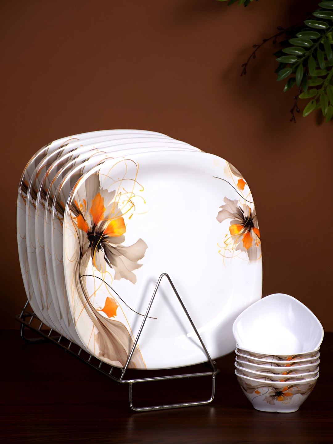 Golden Fish Orange-Coloured 12 Pieces Floral Printed Melamine Dinner Plates With Bowls, White
Golden Fish Orange-Coloured 12 Pieces Floral Printed Melamine Dinner Plates With Bowls, White