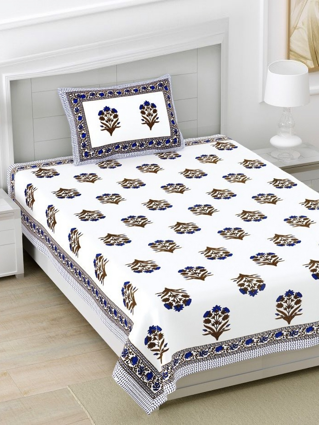 HOMELINE Blue & White Ethnic Motifs 160 TC Cotton Single Bedsheet With 1 Pillow Cover
HOMELINE Blue & White Ethnic Motifs 160 TC Cotton Single Bedsheet With 1 Pillow Cover