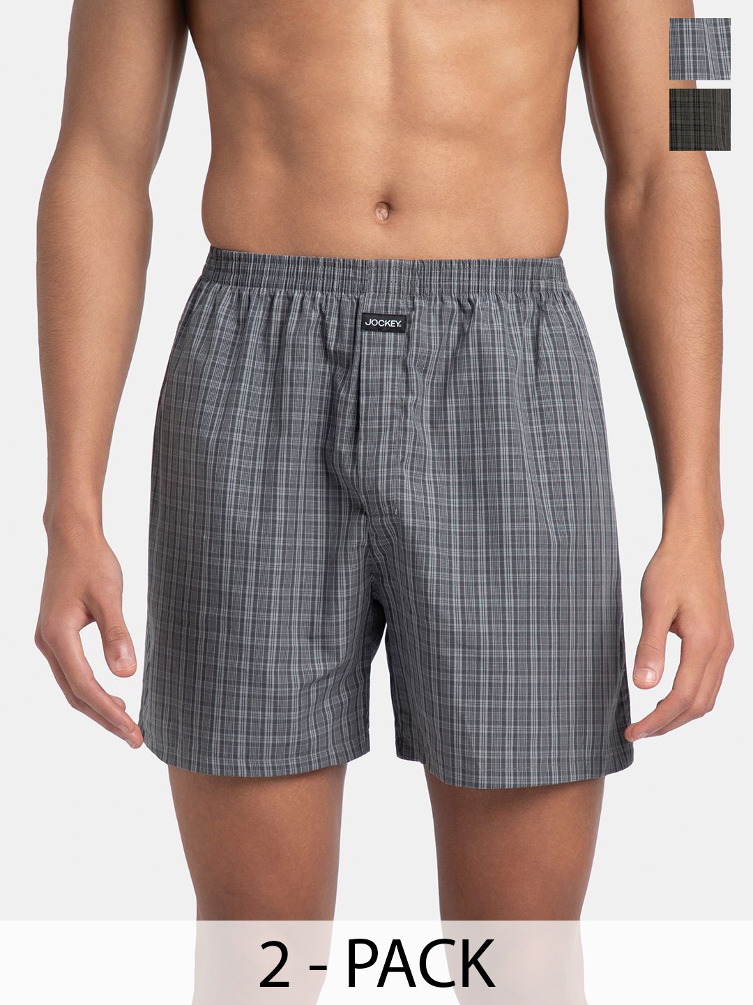 Jockey Men Pack of 2 Super Combed Mercerized Checkered Boxer Shorts With Back Pocket -1222, Grey
Jockey Men Pack of 2 Super Combed Mercerized Checkered Boxer Shorts With Back Pocket -1222, Grey