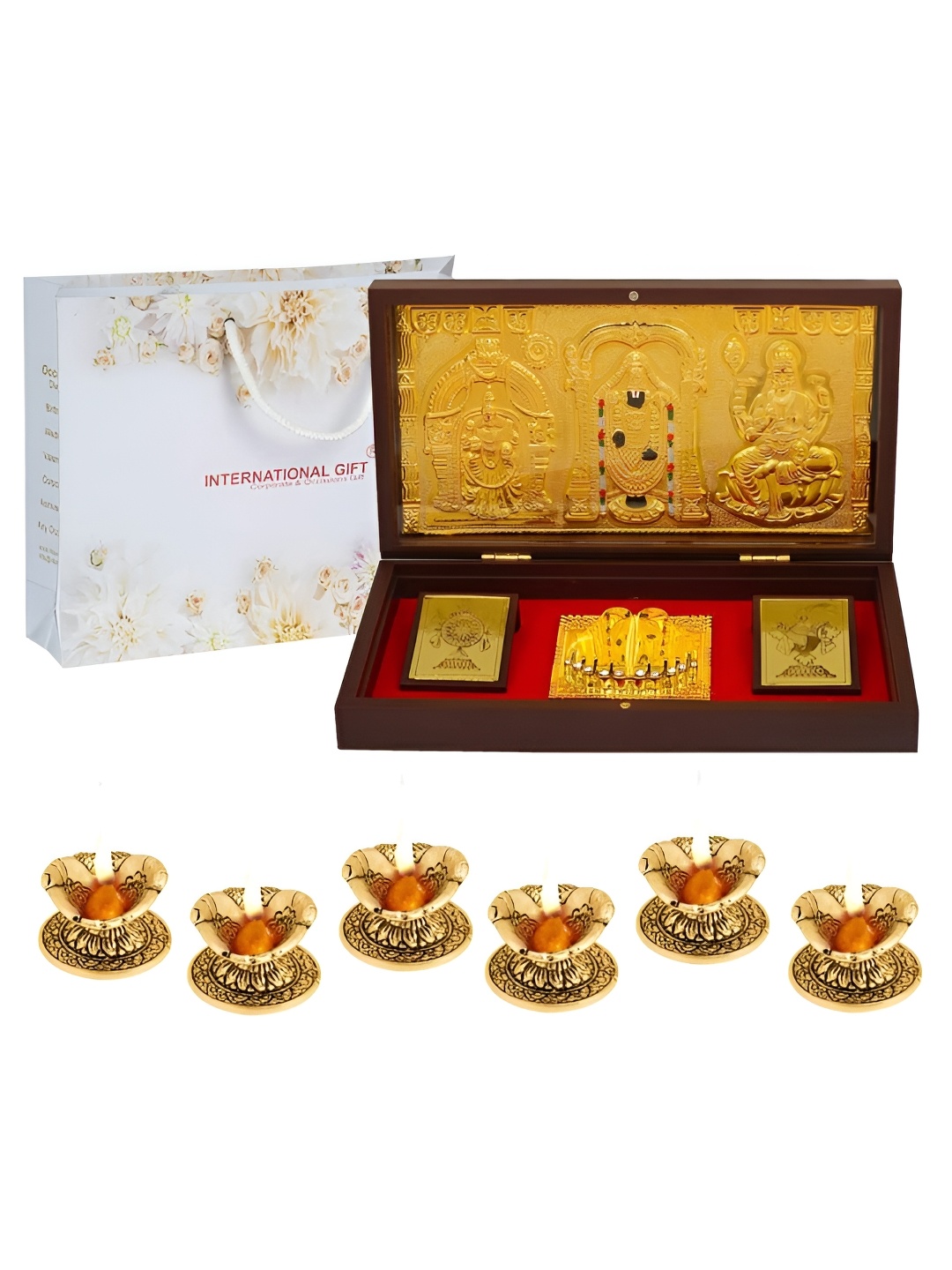 INTERNATIONAL GIFT Gold-Toned Religious Balaji Frame with Charan Paduka & 6 Pcs Diya
INTERNATIONAL GIFT Gold-Toned Religious Balaji Frame with Charan Paduka & 6 Pcs Diya