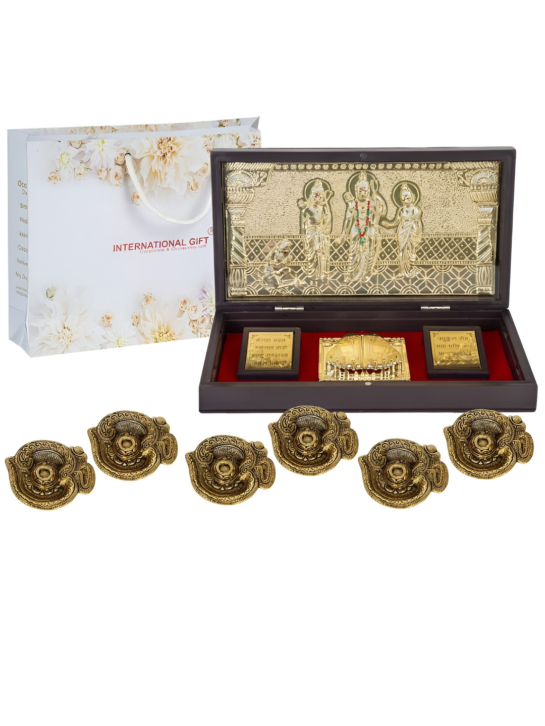 INTERNATIONAL GIFT Gold-Toned Religious Shree Ram Charan Paduka Showpiece with 6 Diya
INTERNATIONAL GIFT Gold-Toned Religious Shree Ram Charan Paduka Showpiece with 6 Diya