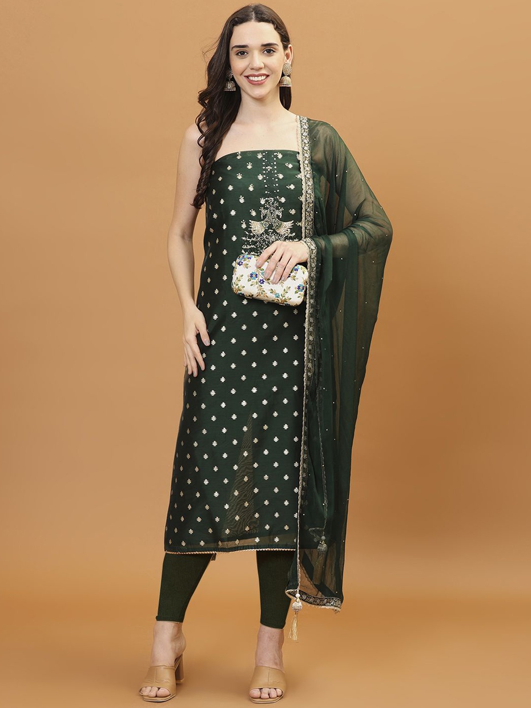 Meena Bazaar Floral Woven Design Beads & Stones Art Silk Unstitched Dress Material, Green
Meena Bazaar Floral Woven Design Beads & Stones Art Silk Unstitched Dress Material, Green