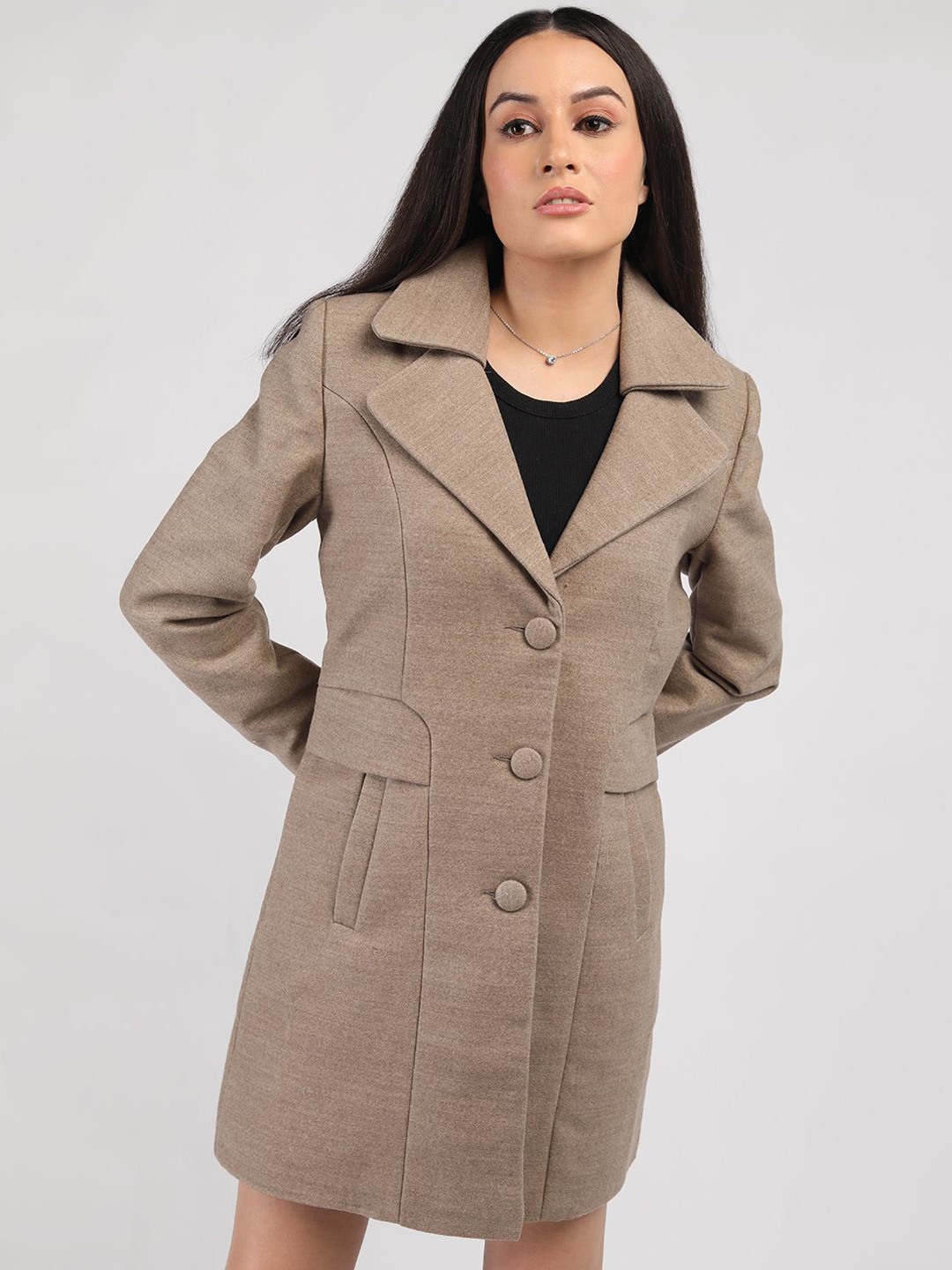 HONNETE Women Notched Lapel Single-Breasted Hip-Length Winter Overcoat, Coffee brown
HONNETE Women Notched Lapel Single-Breasted Hip-Length Winter Overcoat, Coffee brown