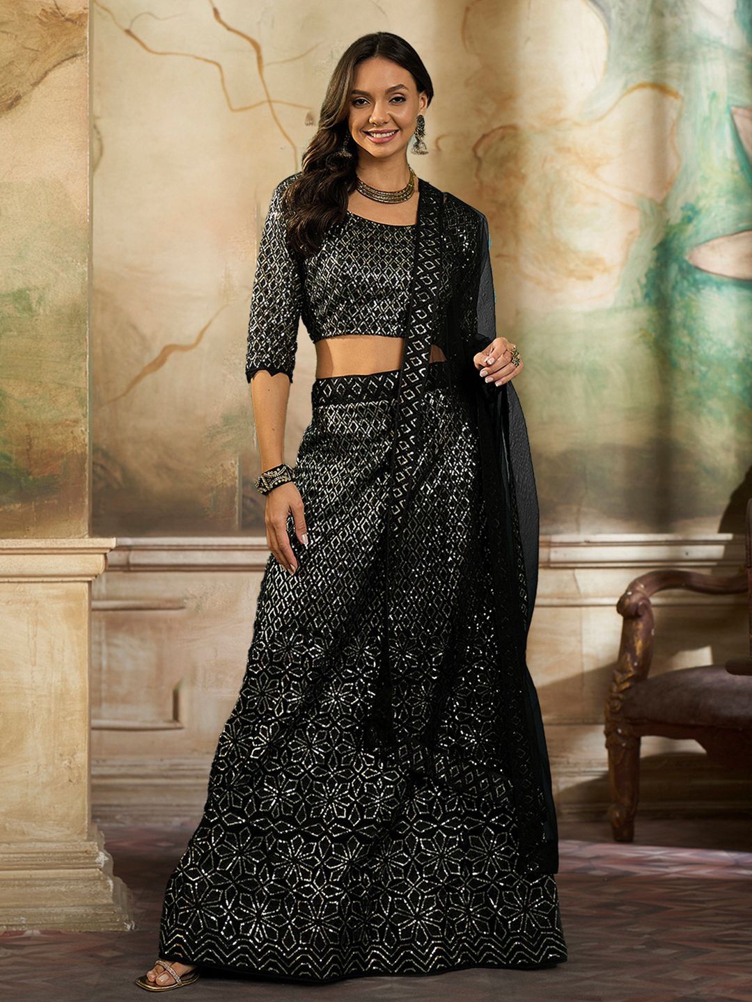 Kvsfab Embroidered Sequinned Semi-Stitched Lehenga & Unstitched Blouse With Dupatta, Black
Kvsfab Embroidered Sequinned Semi-Stitched Lehenga & Unstitched Blouse With Dupatta, Black