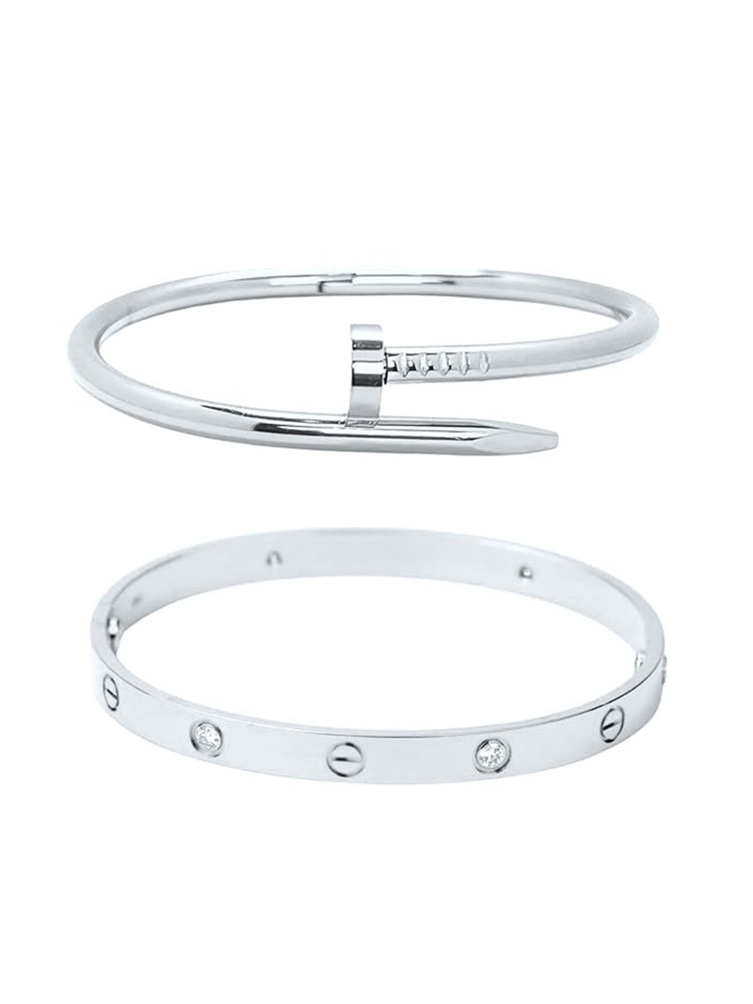 MEENAZ Set Of 2 Silver-Plated Stainless Steel Anti Tarnish Stone Studded Kada Bracelets
MEENAZ Set Of 2 Silver-Plated Stainless Steel Anti Tarnish Stone Studded Kada Bracelets