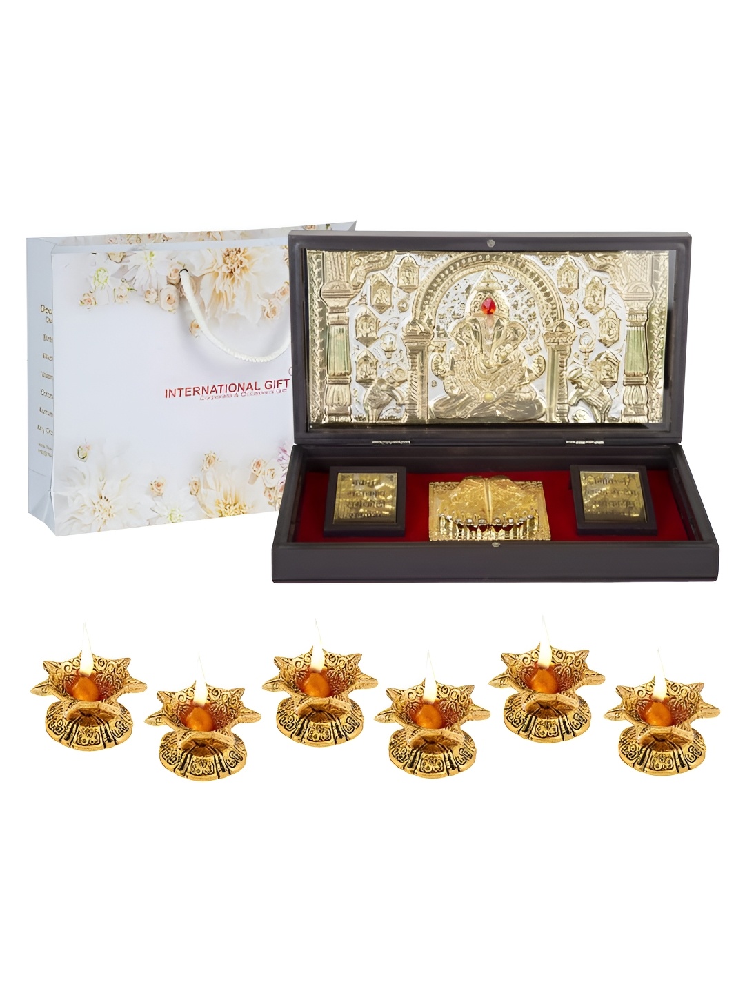INTERNATIONAL GIFT Gold-Toned Metal Shree Ganesh Charan Paduka Religious Idol Showpiece
INTERNATIONAL GIFT Gold-Toned Metal Shree Ganesh Charan Paduka Religious Idol Showpiece