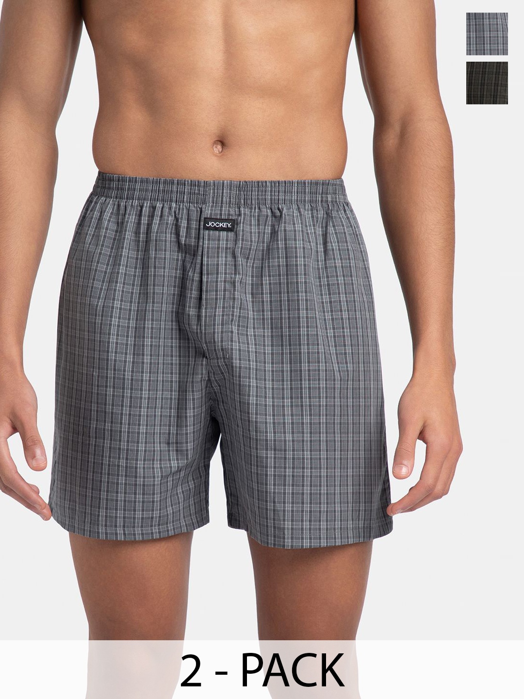 Jockey Pack of 2 Mercerized Cotton Checkered Boxer Shorts With Back Pocket - 1222, Grey
Jockey Pack of 2 Mercerized Cotton Checkered Boxer Shorts With Back Pocket - 1222, Grey