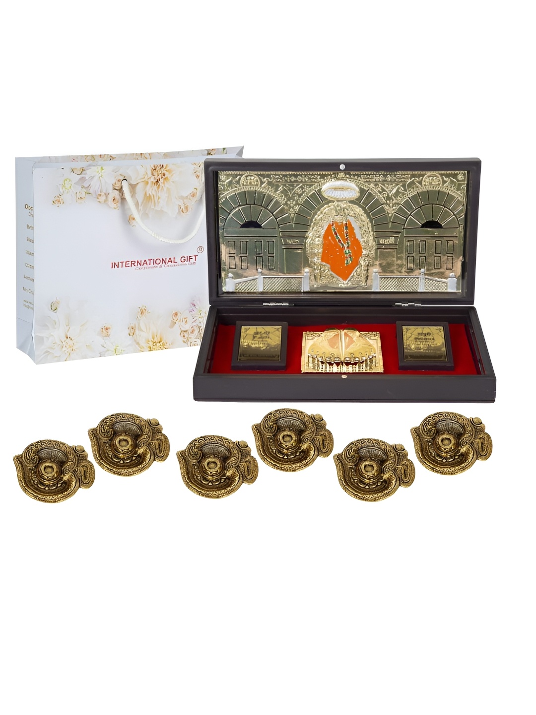 INTERNATIONAL GIFT Gold-Toned Religious Sai Baba Charan Paduka Showpiece with 6 Diya
INTERNATIONAL GIFT Gold-Toned Religious Sai Baba Charan Paduka Showpiece with 6 Diya