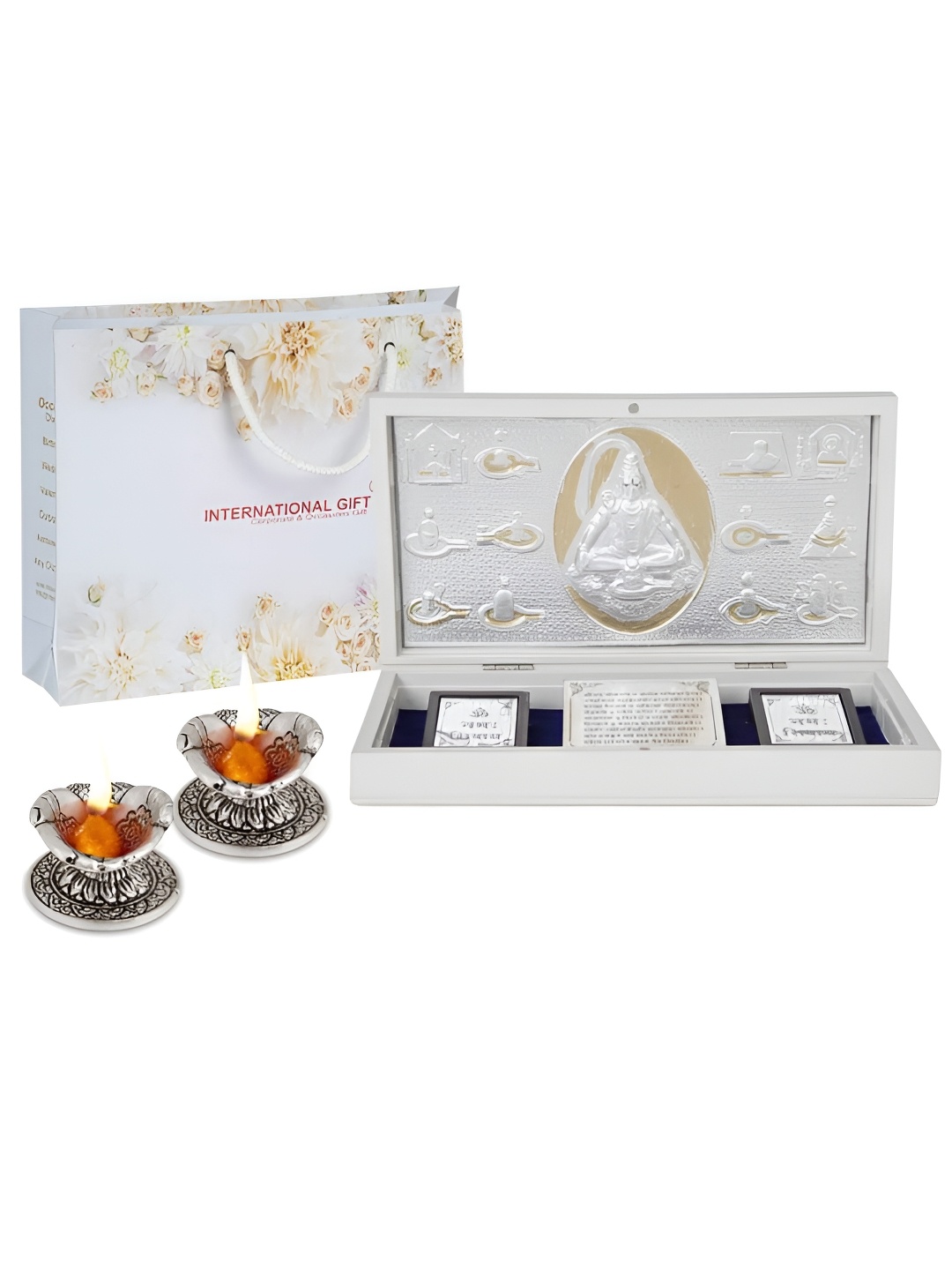 INTERNATIONAL GIFT Silver-Toned Religious Lord Shiv Charan Paduka Showpiece with 2 Diya
INTERNATIONAL GIFT Silver-Toned Religious Lord Shiv Charan Paduka Showpiece with 2 Diya