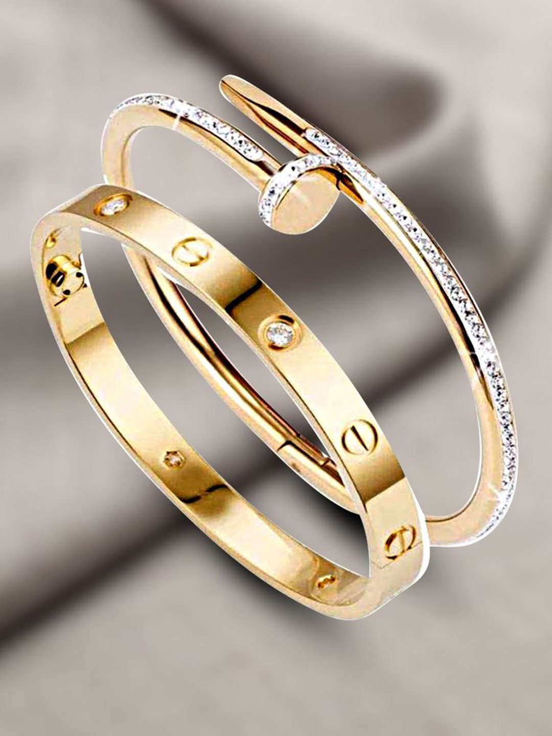 MEENAZ Set Of 2 Gold-Plated Stainless Steel Anti Tarnish Stone Studded Kada Bracelets
MEENAZ Set Of 2 Gold-Plated Stainless Steel Anti Tarnish Stone Studded Kada Bracelets
