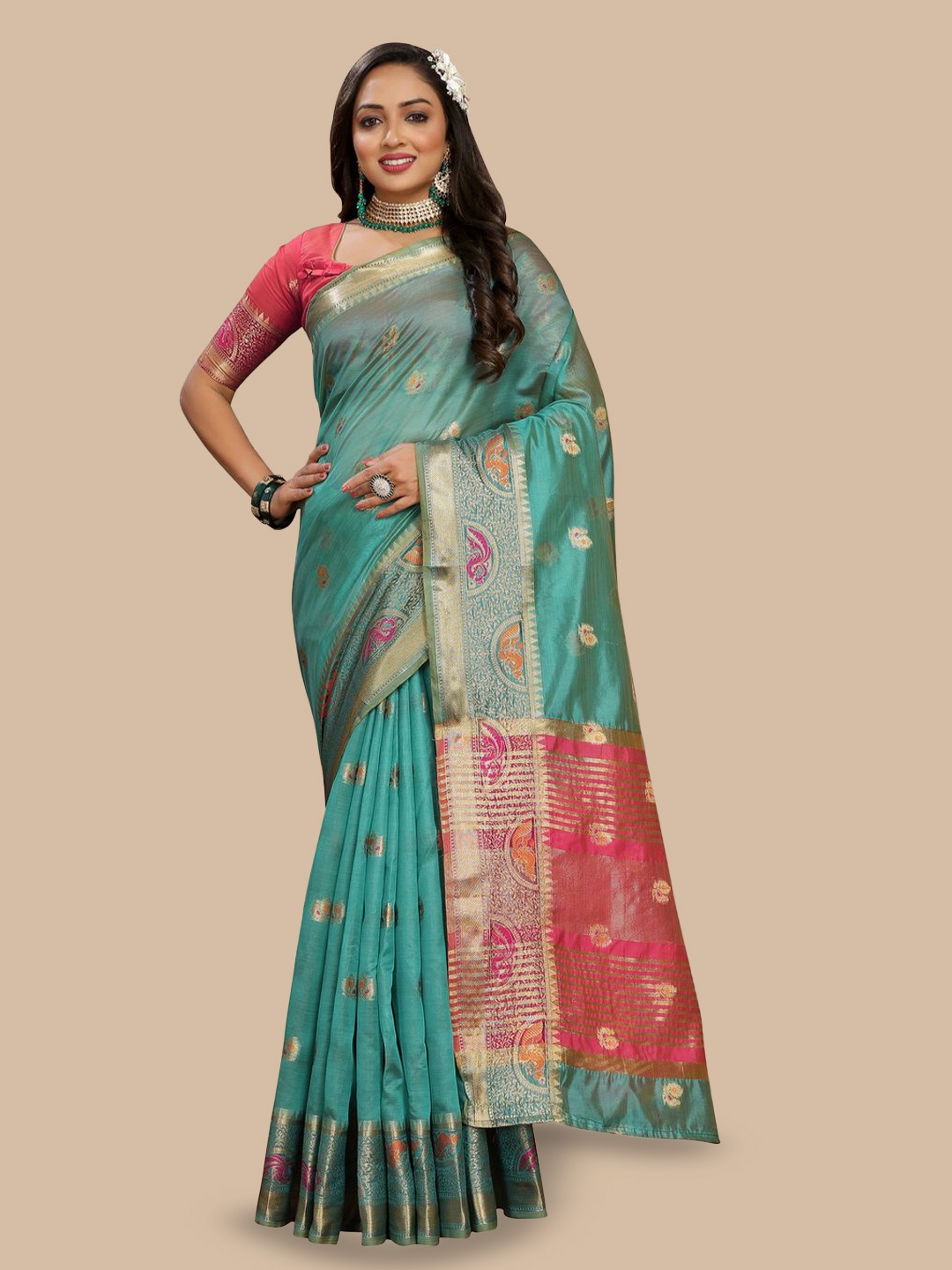 MOKSHA DESIGNS Ethnic Motifs Woven Design Zari Pure Silk Banarasi Saree, Green
MOKSHA DESIGNS Ethnic Motifs Woven Design Zari Pure Silk Banarasi Saree, Green
