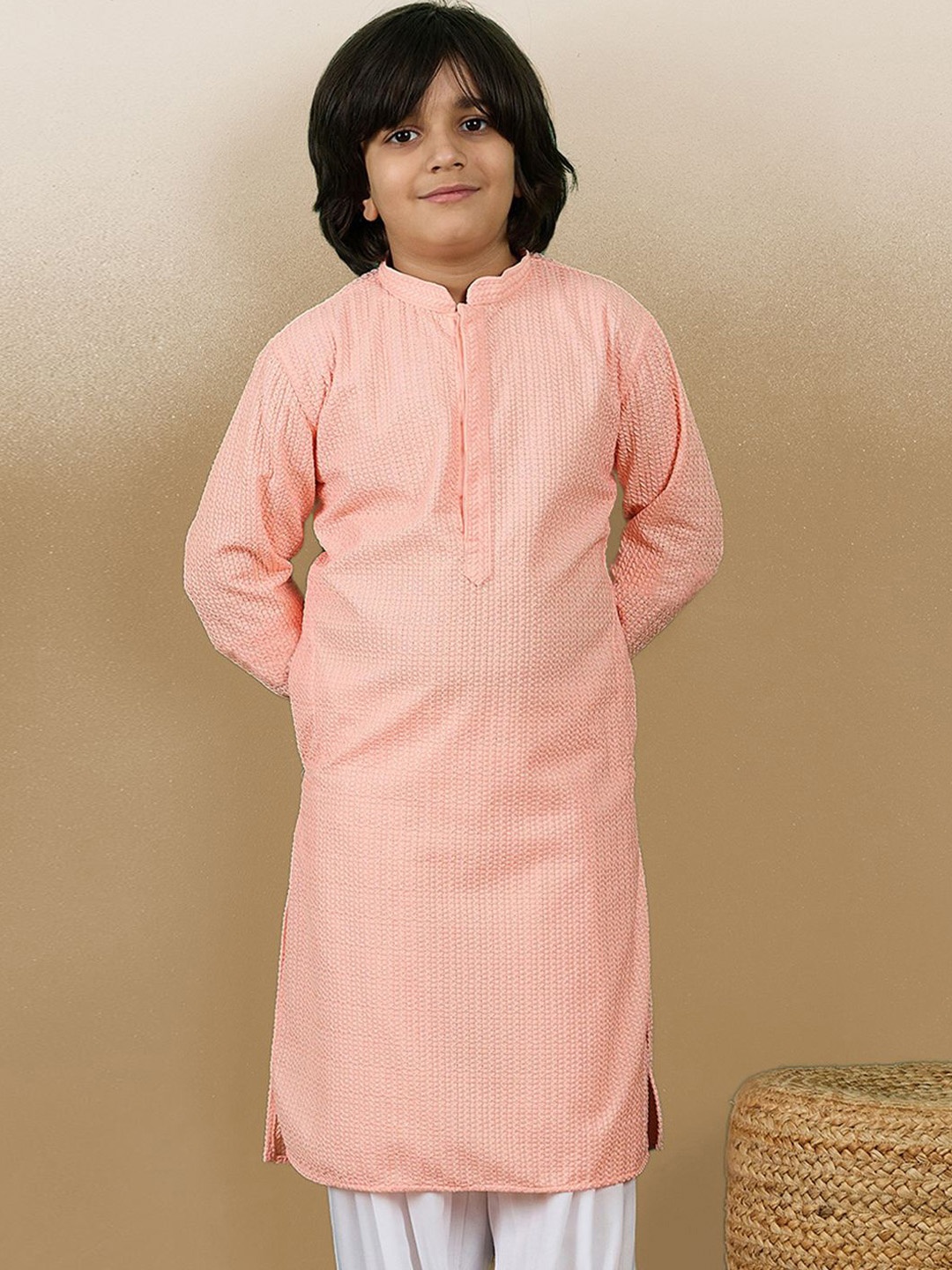 Here&Now X Sanwara Boys Striped Woven Design Chikankari Pure Cotton Straight Kurta, Pink
Here&Now X Sanwara Boys Striped Woven Design Chikankari Pure Cotton Straight Kurta, Pink